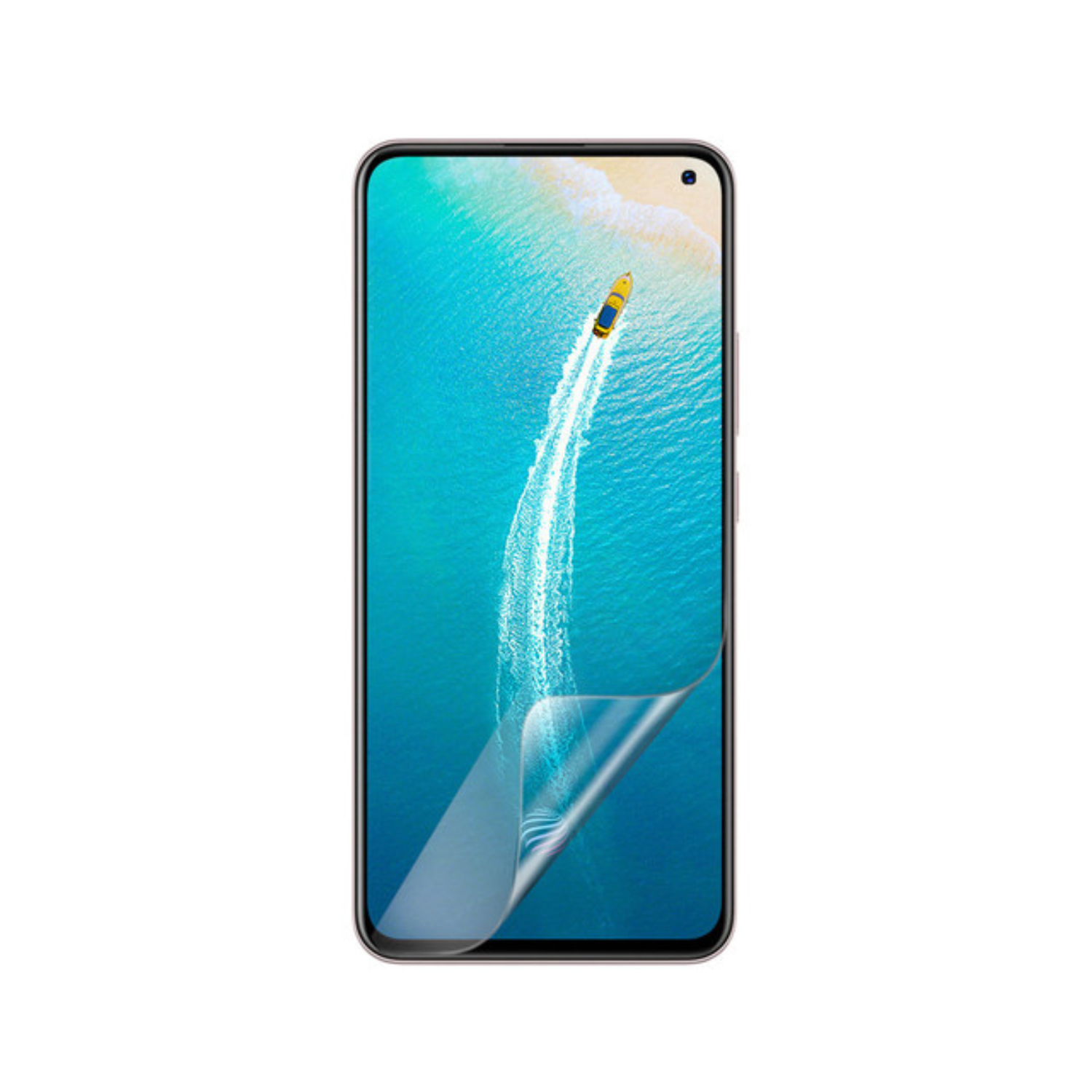 Clear Hydrogel Screen Protector for Vivo V17 by 9eight5, showcasing the installation on a smartphone screen.