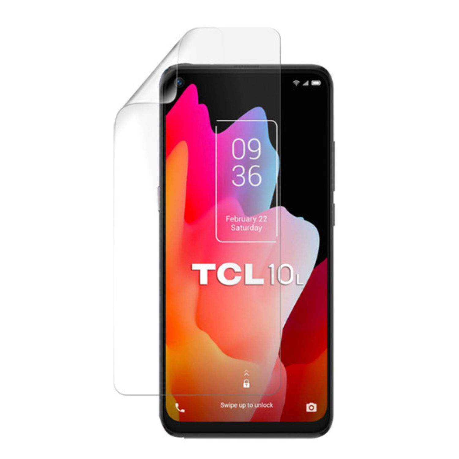 Clear Hydrogel Screen Protector for TCL 10L by 9eight5, showing the flexible, transparent film fitting over the phone screen.