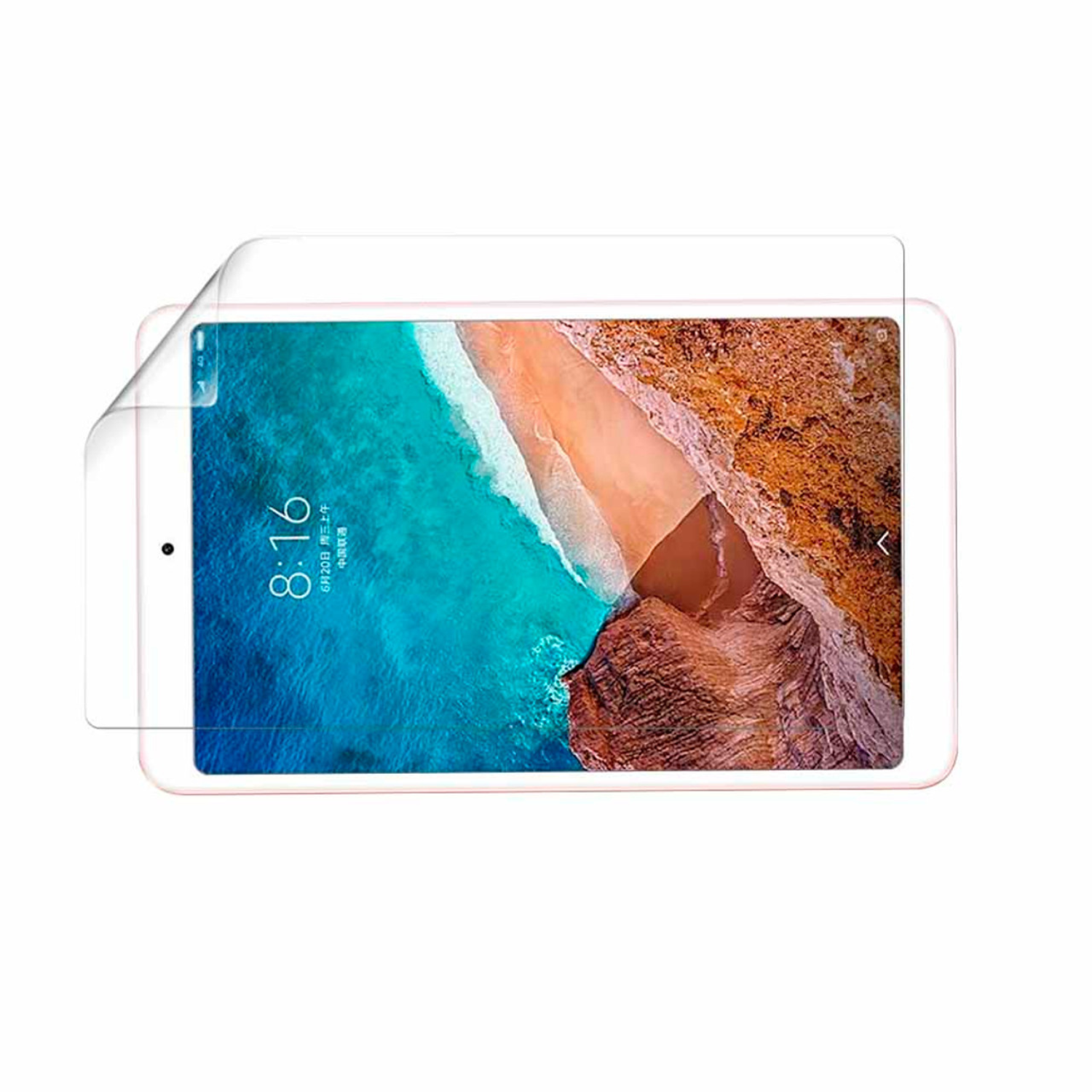Two 9eight5 hydrogel screen protectors for Xiaomi Mi Pad 4, showing clear, flexible film covers for tablet screen protection.