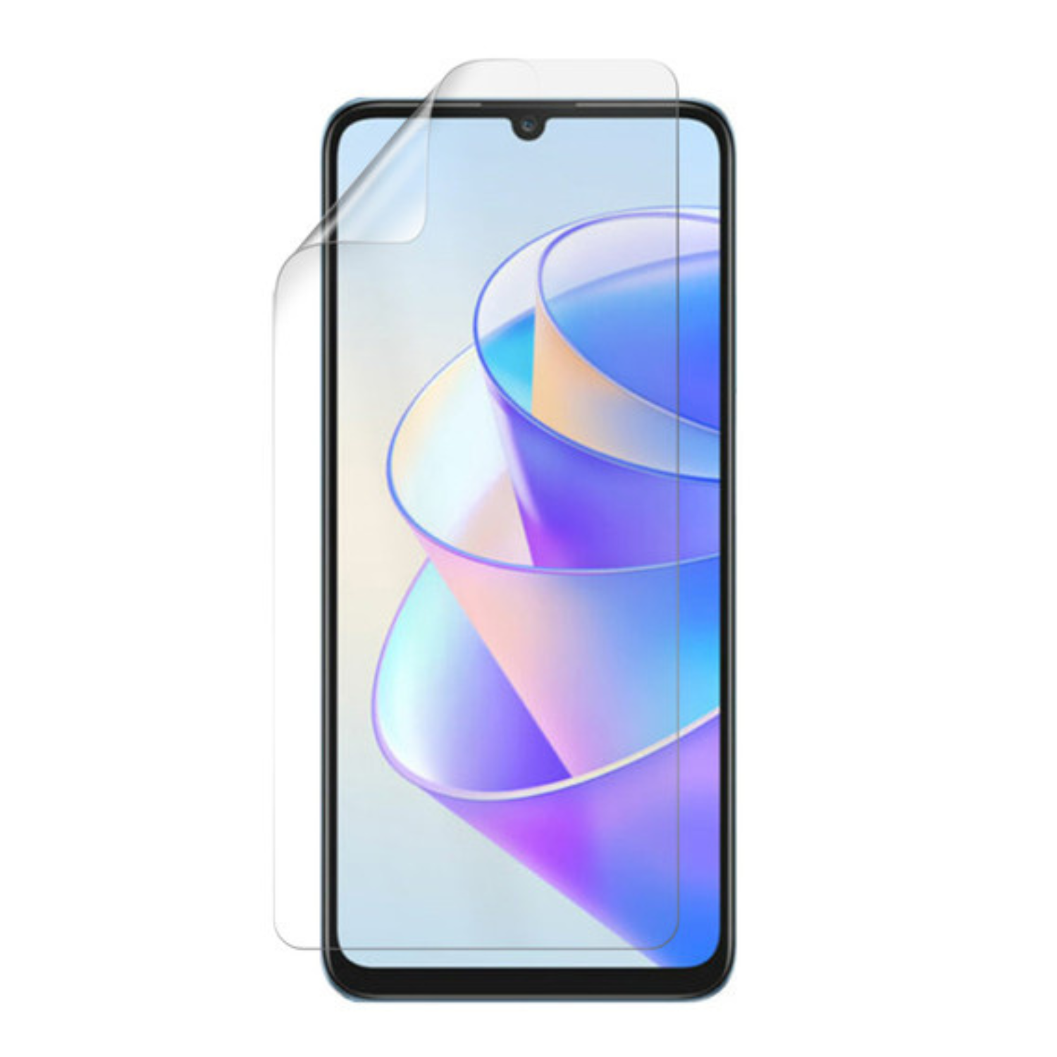 Hydrogel screen protector for Honor X7a by 9eight5, showing a clear, flexible film covering the phone screen.