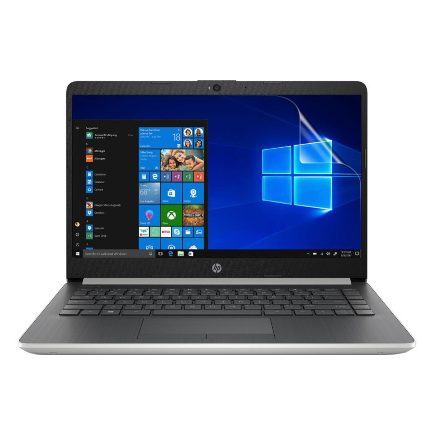 Two 9eight5 hydrogel screen protectors for HP 14s DK00000 laptops, showing clear, flexible, protective overlays for the screen.