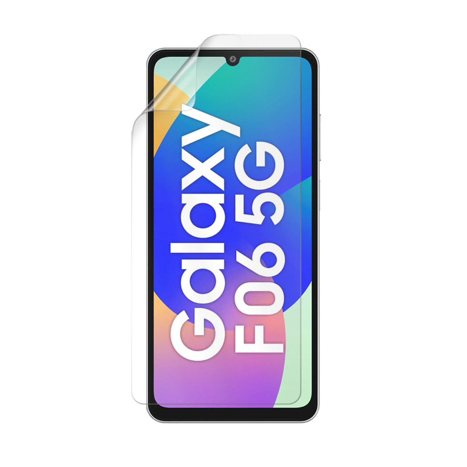 Pack of two 9eight5 hydrogel screen protectors for Samsung Galaxy F06, showing clear, flexible screen protection material.