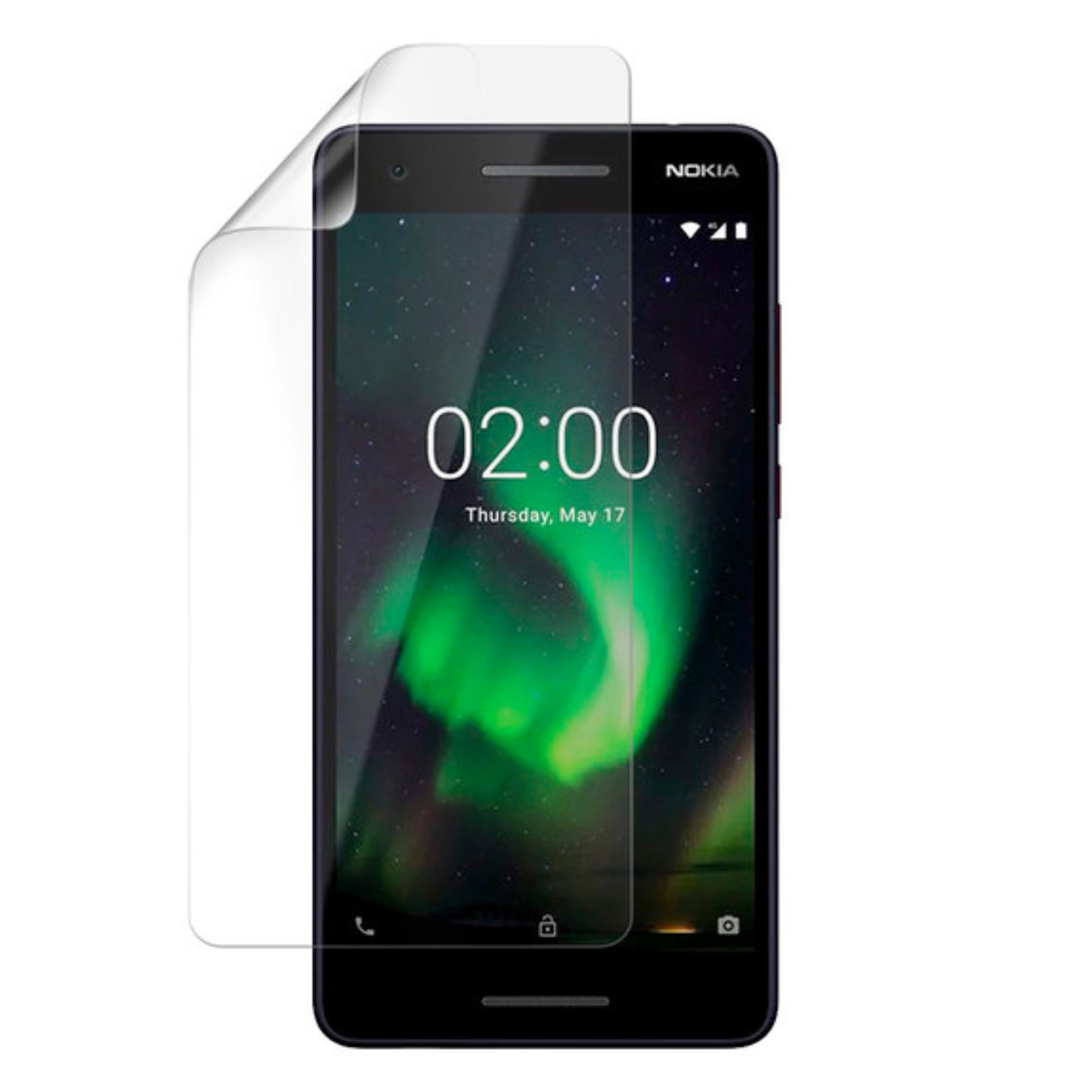 Hydrogel screen protector for Nokia 2.1 by 9eight5, showing the clear, flexible film designed to fit the phone screen.