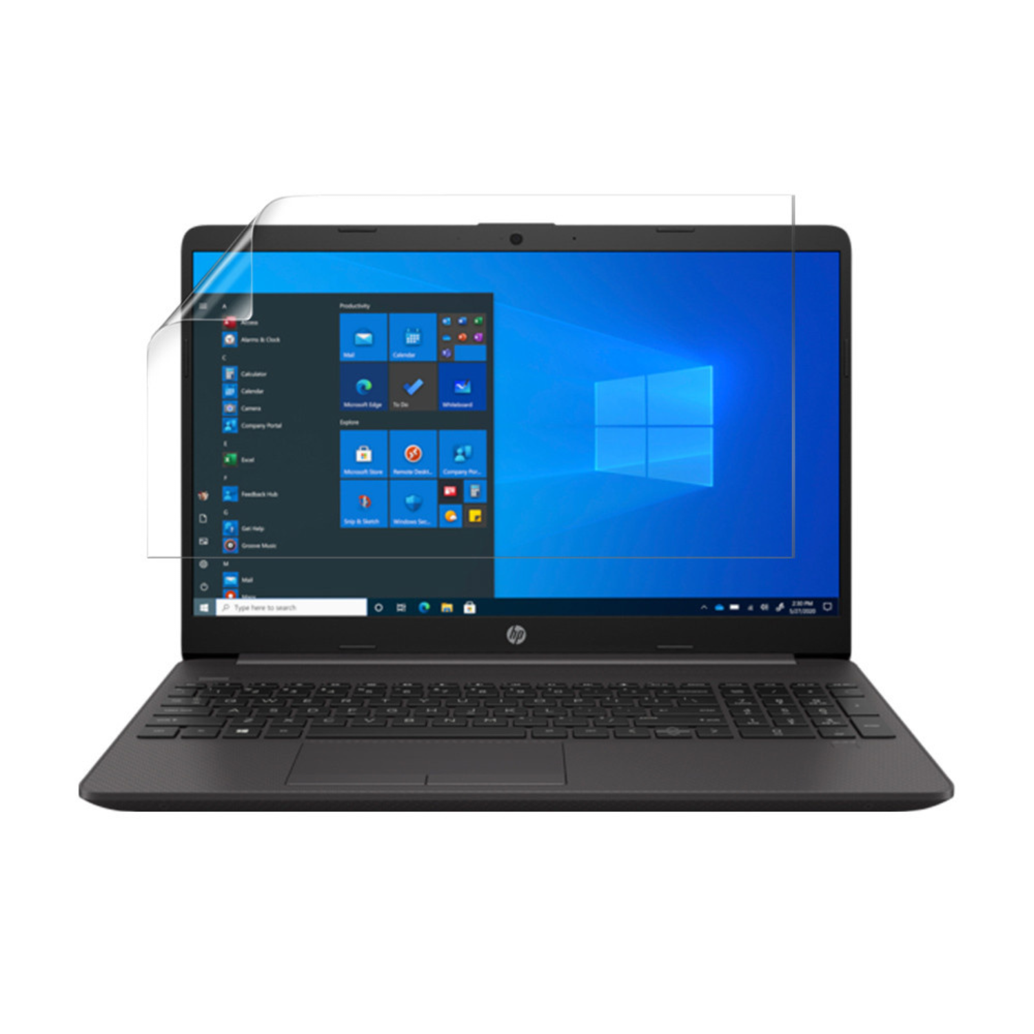Clear hydrogel screen protector for HP 250 G8 laptop, featuring easy application and durable, scratch-resistant surface by 9eight5.
