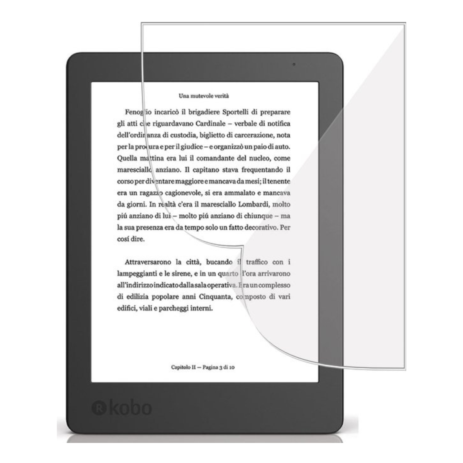 Hydrogel screen protector for Kobo Aura H2O Edition 2 by 9eight5, showing clear, flexible material fitting the e-reader screen.