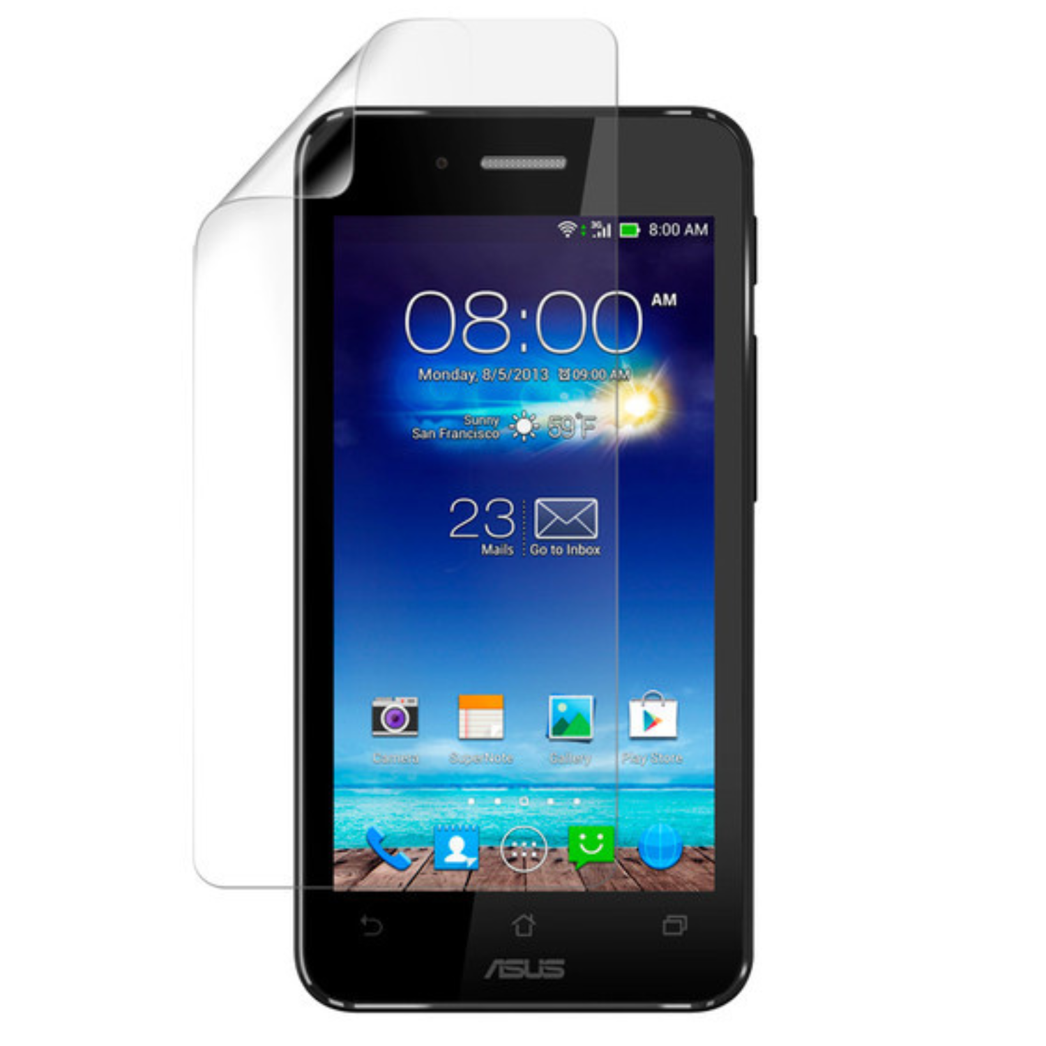 Hydrogel screen protector for Asus PadFone X by 9eight5, showing clear, flexible covering for device screen protection.