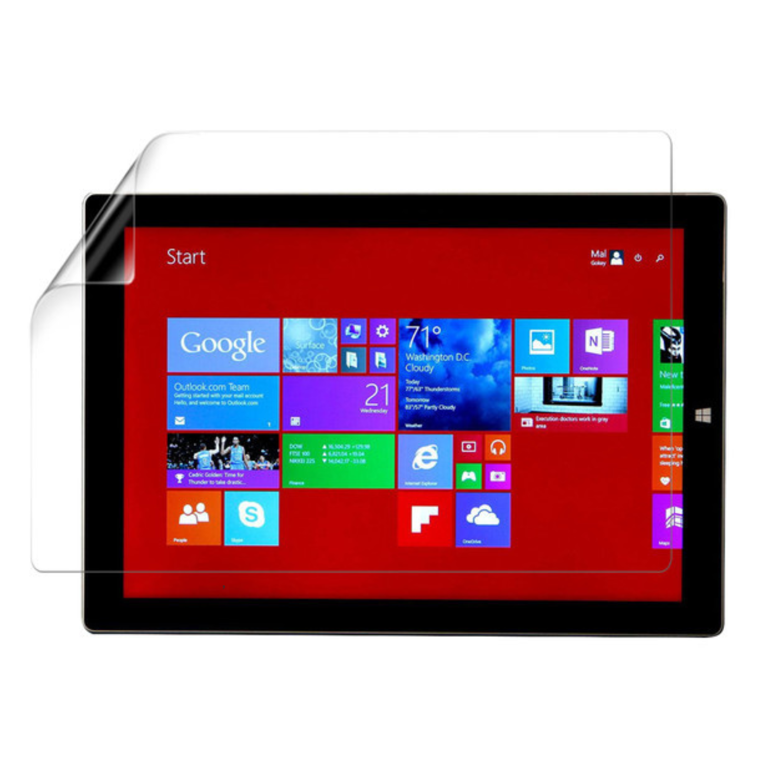 Hydrogel screen protector for Microsoft Surface Pro 3 by 9eight5, showing the transparent film applied to the device screen.