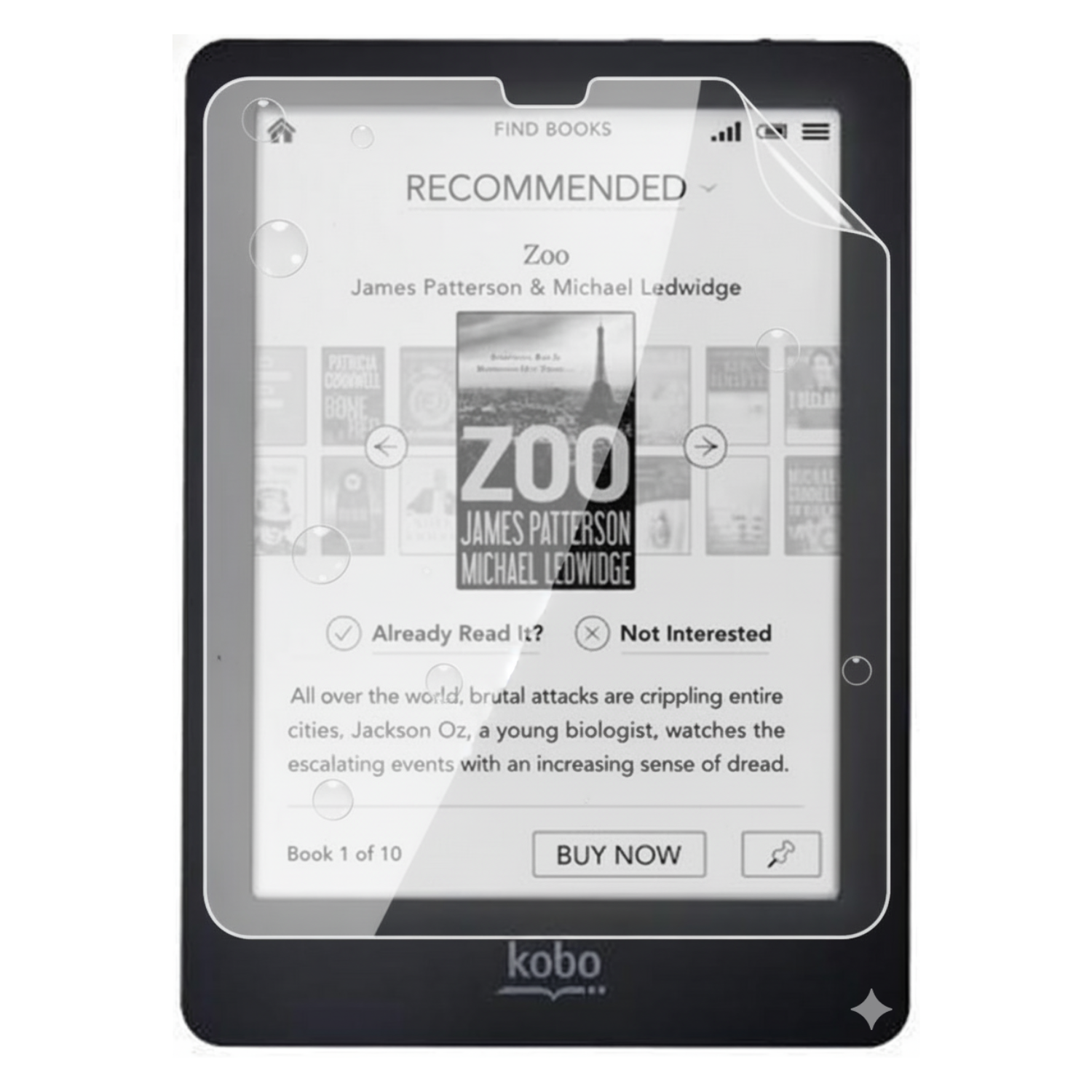 Two 9eight5 hydrogel screen protectors for Kobo Glo e-reader, showing the clear, flexible protective sheets in packaging.
