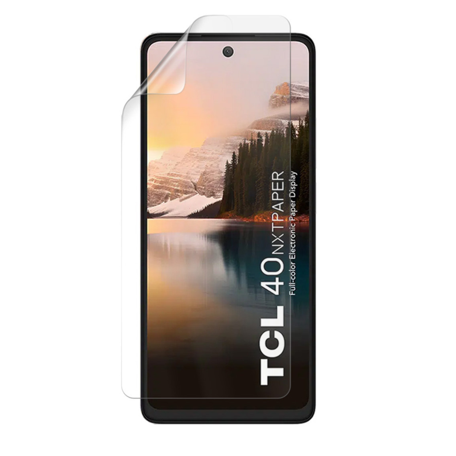 9eight5 hydrogel screen protector for TCL 40 NXTPAPER smartphone, showing clear, flexible film covering the screen.