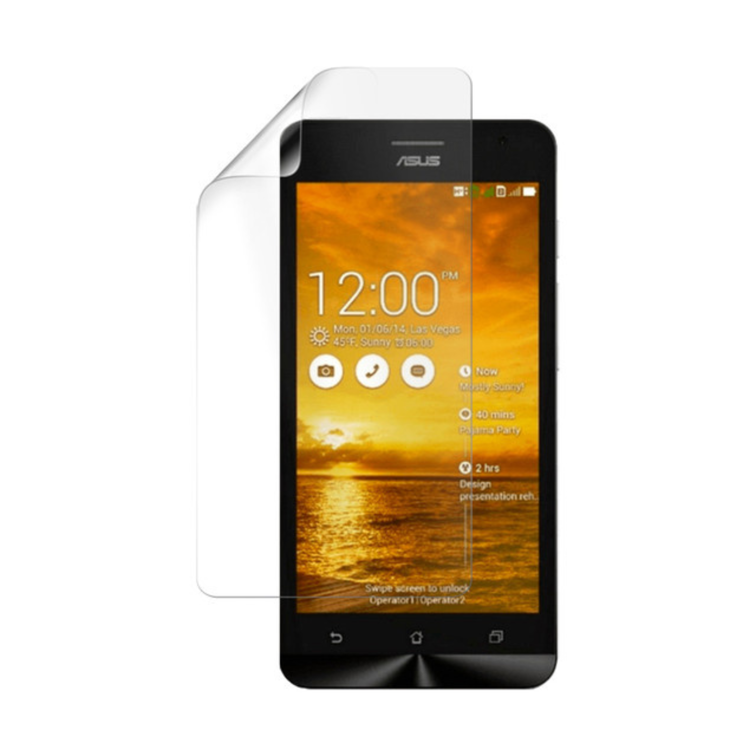 Hydrogel screen protector for Asus Zenfone 6 by 9eight5, showing a clear, flexible film fitting the phone screen perfectly.