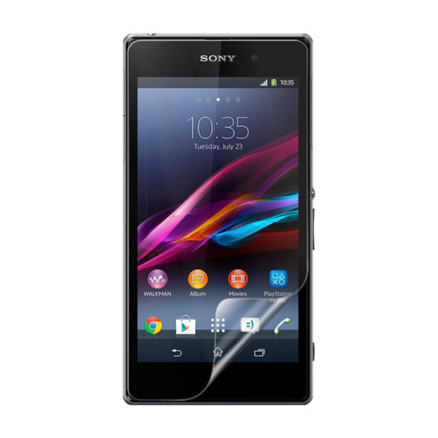 Hydrogel screen protector for Sony Xperia Z1 Compact by 9eight5, showing a clear, flexible film covering the phone screen.