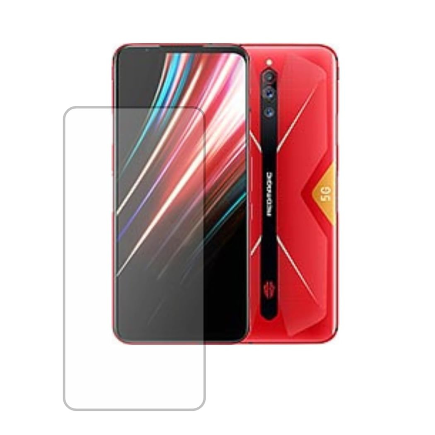 Hydrogel screen protector for Nubia RedMagic 5G by 9eight5, showing the clear, flexible film covering the phone screen.