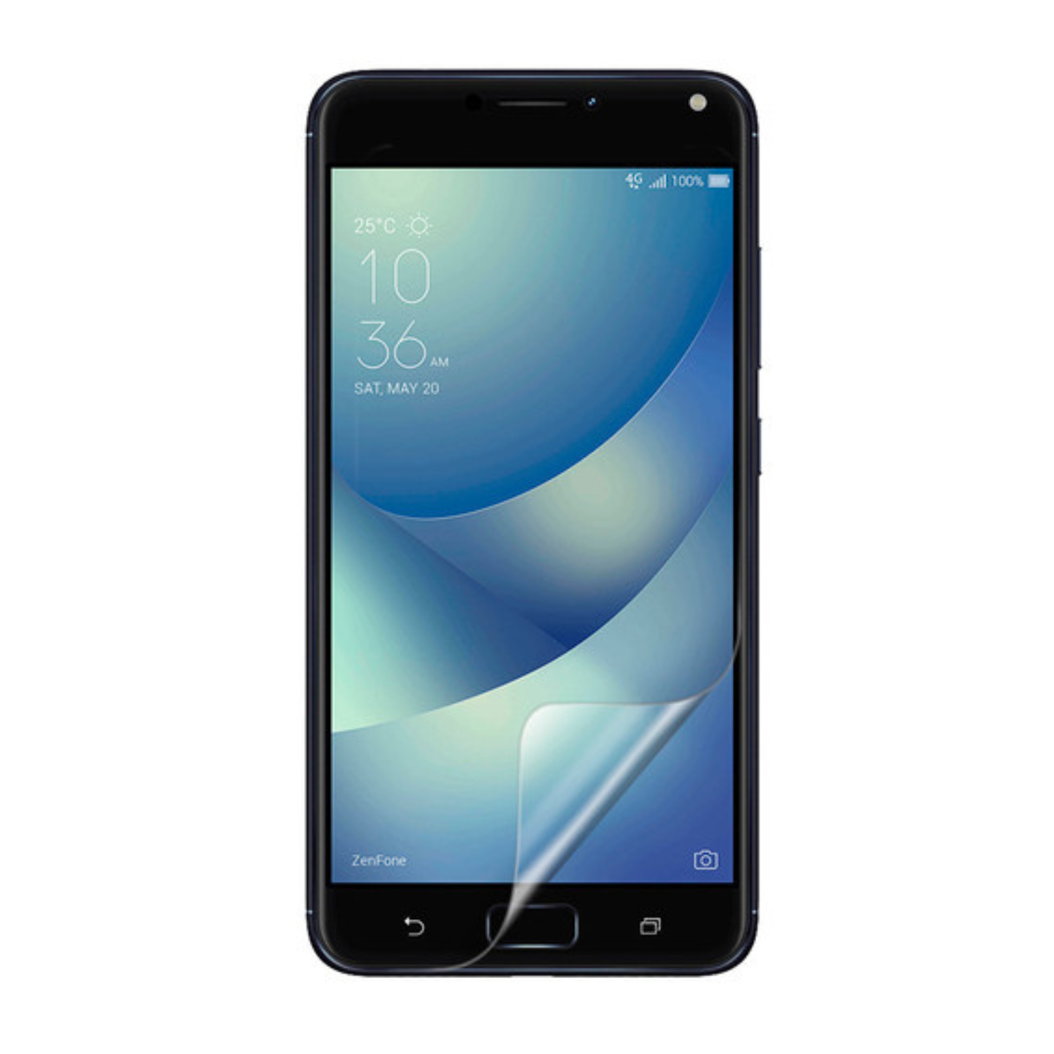Hydrogel screen protector for Asus Zenfone 4 Max Plus ZC554KL by 9eight5, showing the clear, flexible film covering the phone screen.