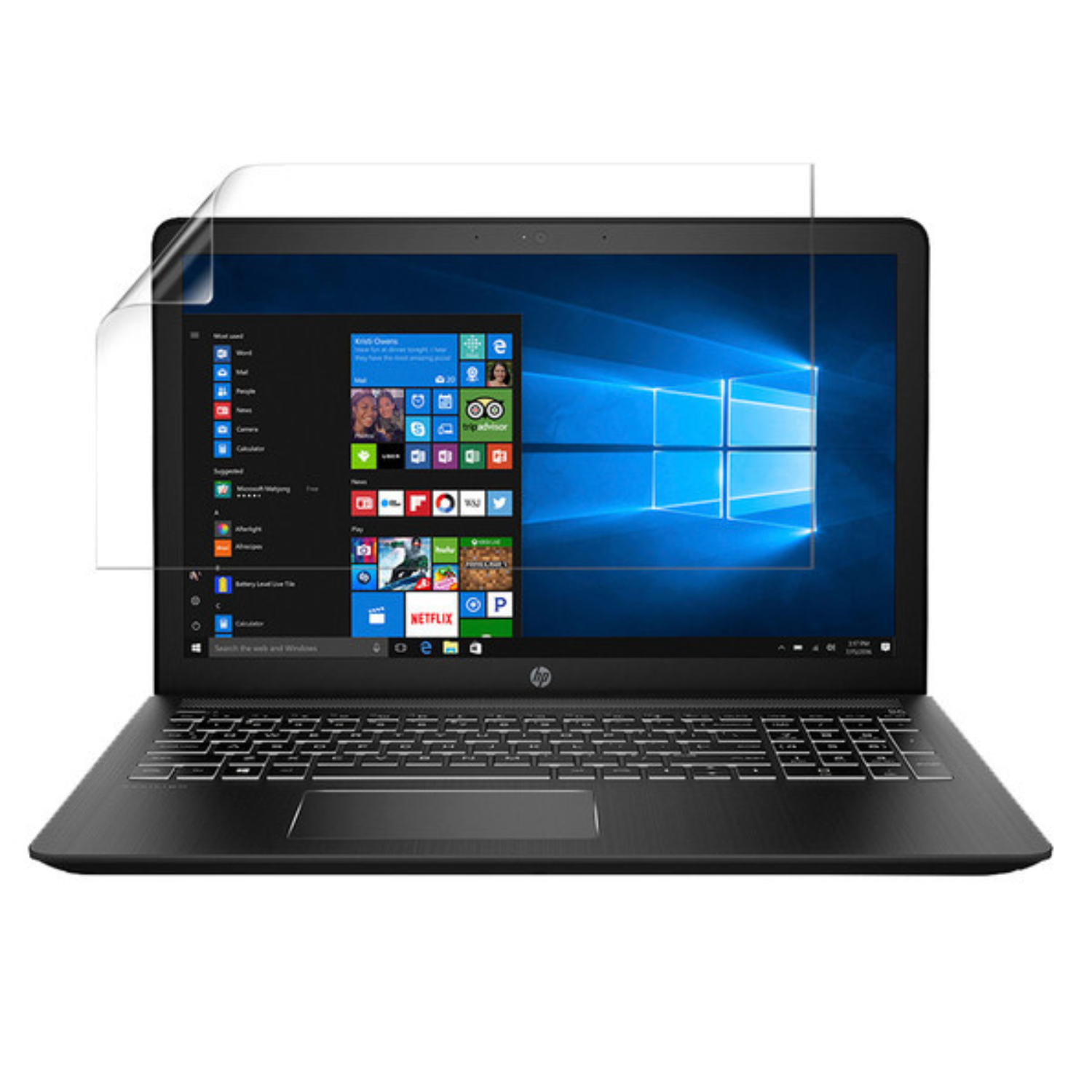 Two 9eight5 hydrogel screen protectors for HP Omen 15 CE020NA laptop, shown in the image with clear edges and protective film.