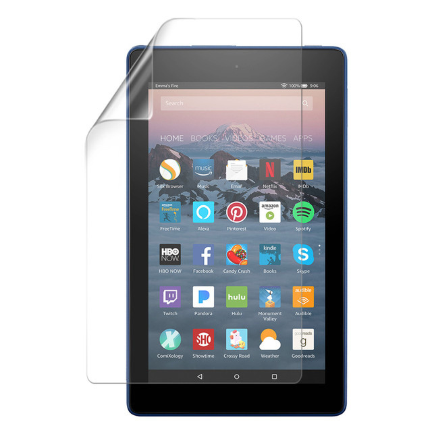 9eight5 hydrogel screen protector for Kindle 7, showing clear, flexible protection for the device's screen.