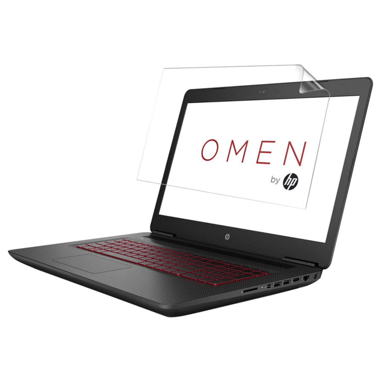 Hydrogel screen protector for HP OMEN 17 W107NA gaming laptop, shown on the screen with clear edges and installation details.