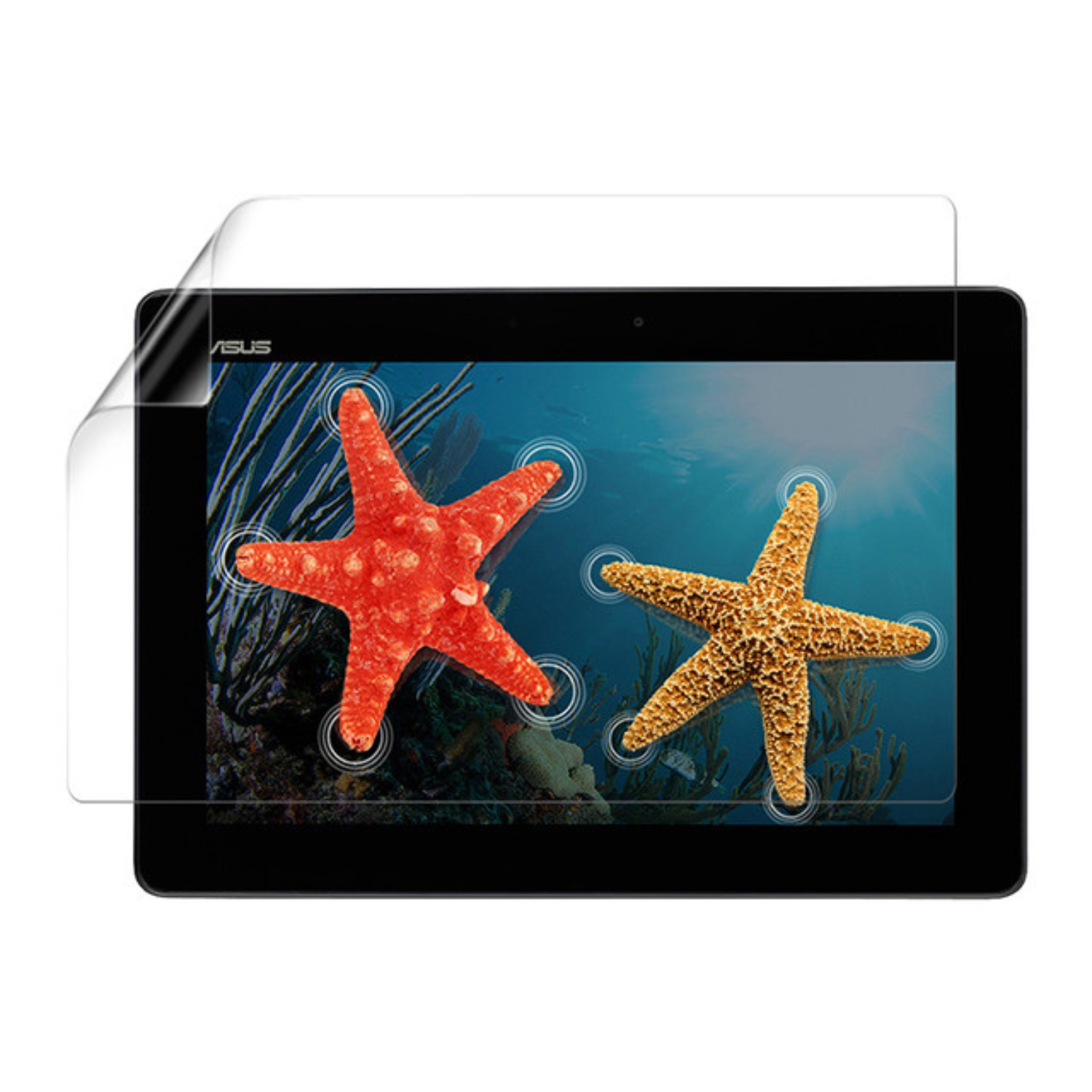 Two 9eight5 hydrogel screen protectors for Asus Memo Pad 10 displayed on a white background.