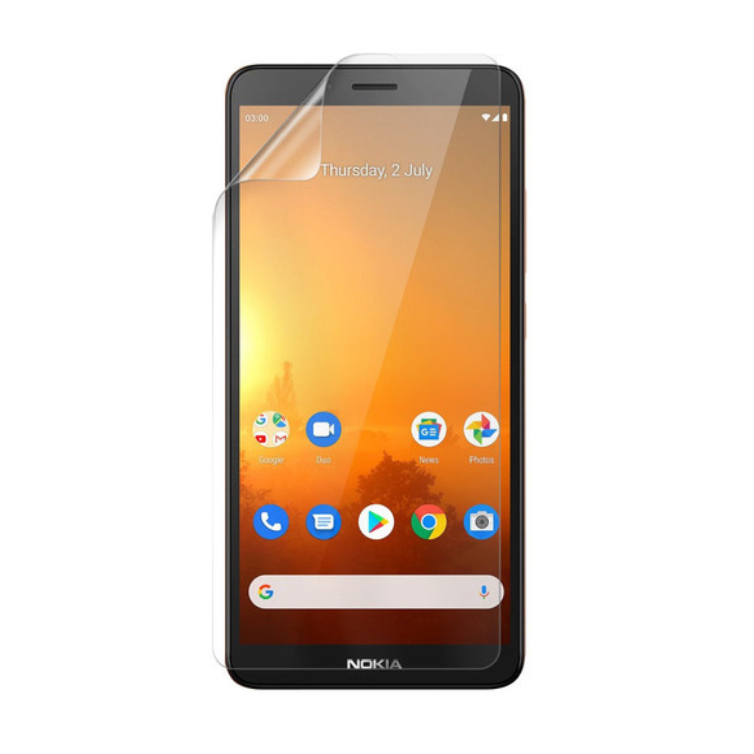 Two transparent Hydrogel screen protectors for Nokia C3 from 9eight5, showing their flexible, clear design perfect for screen protection.