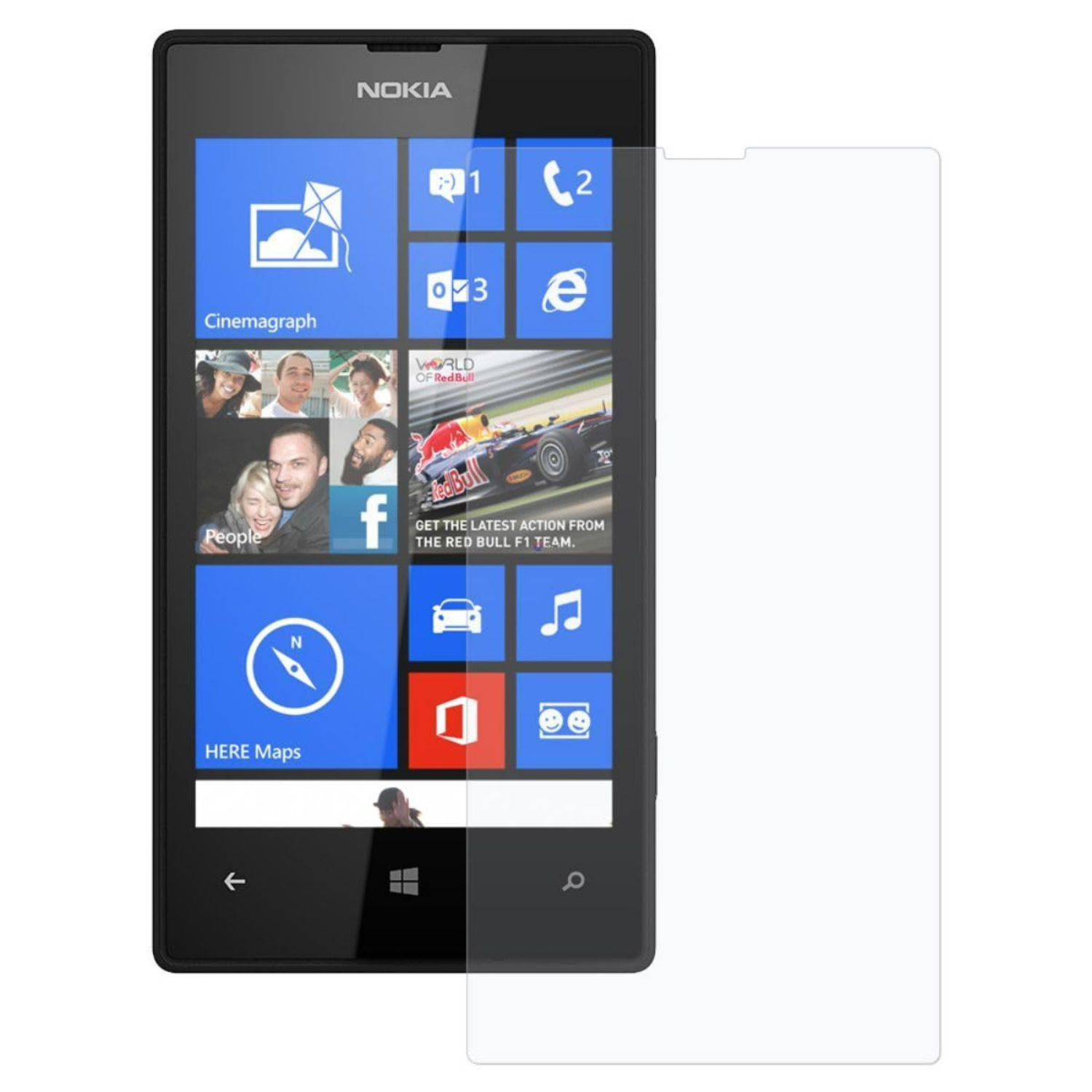 Two 9eight5 hydrogel screen protectors for Nokia Lumia 520, showing clear, flexible protectors with protective film on each.