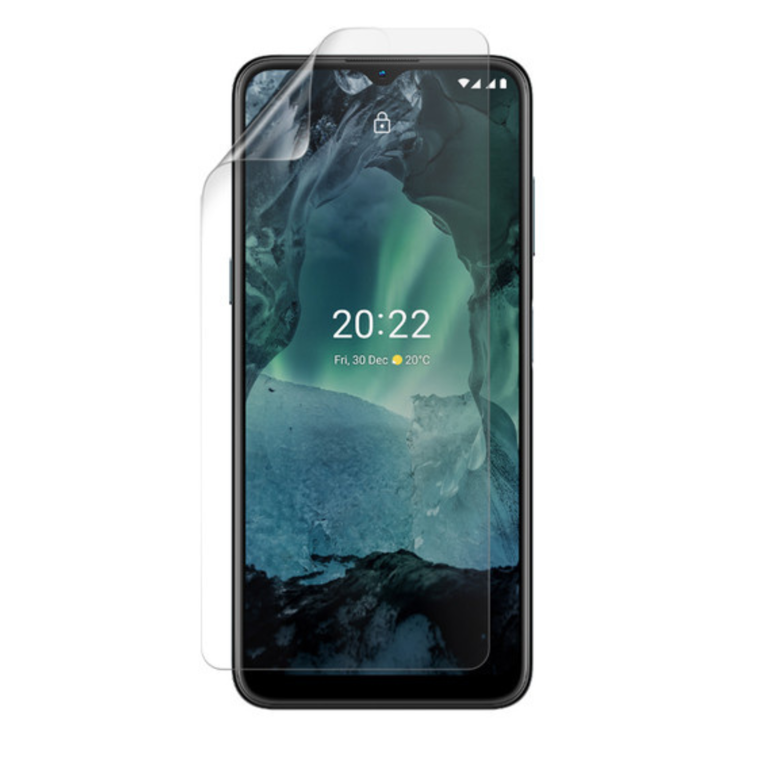 Hydrogel screen protector for Nokia G11 by 9eight5, showing a clear, flexible film fitting the phone screen perfectly.