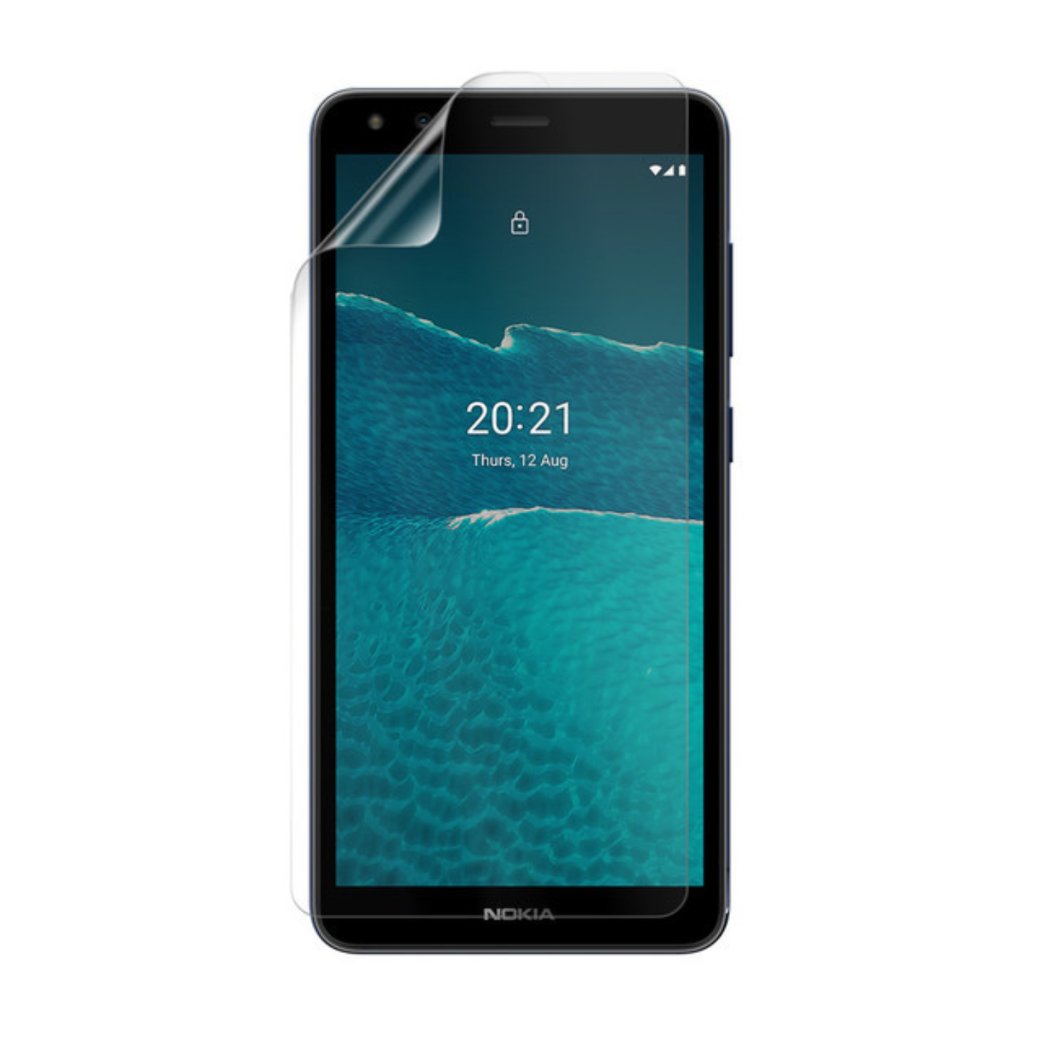 Hydrogel screen protector for Nokia C1 2nd Edition by 9eight5, showing clear, flexible film fitting the phone screen.