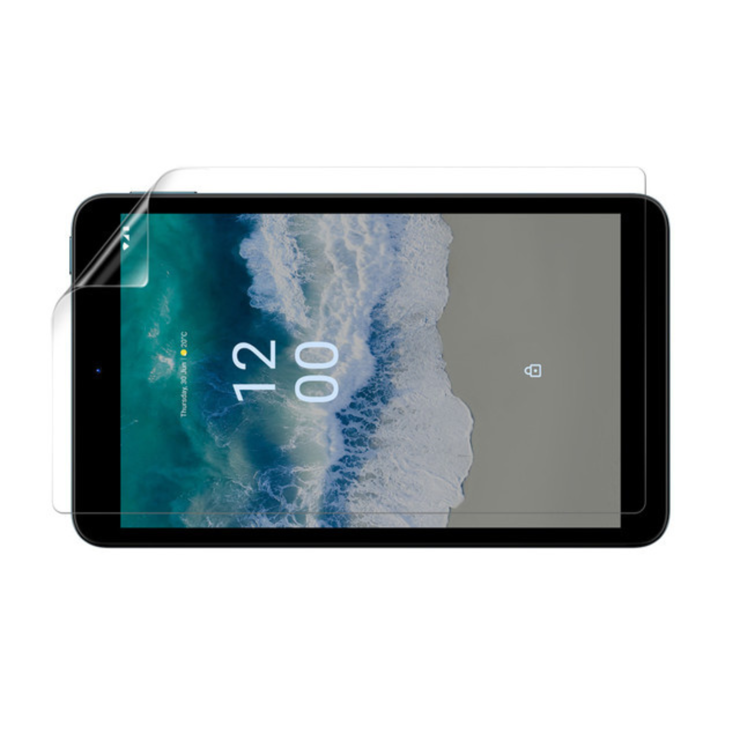 Two 9eight5 hydrogel screen protectors for Nokia T10 tablet, showing clear, flexible film covers for screen protection.