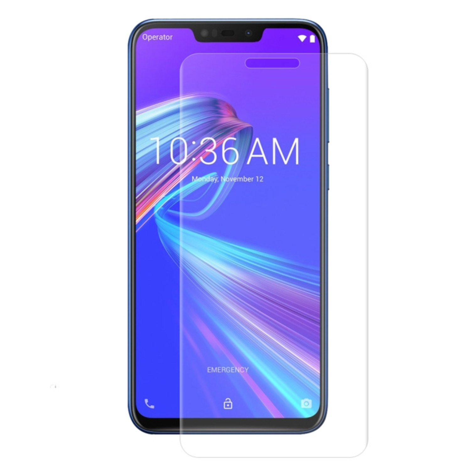 Hydrogel screen protector for Asus Zenfone Max (M2) by 9eight5, showing the transparent film fitting over the phone screen.