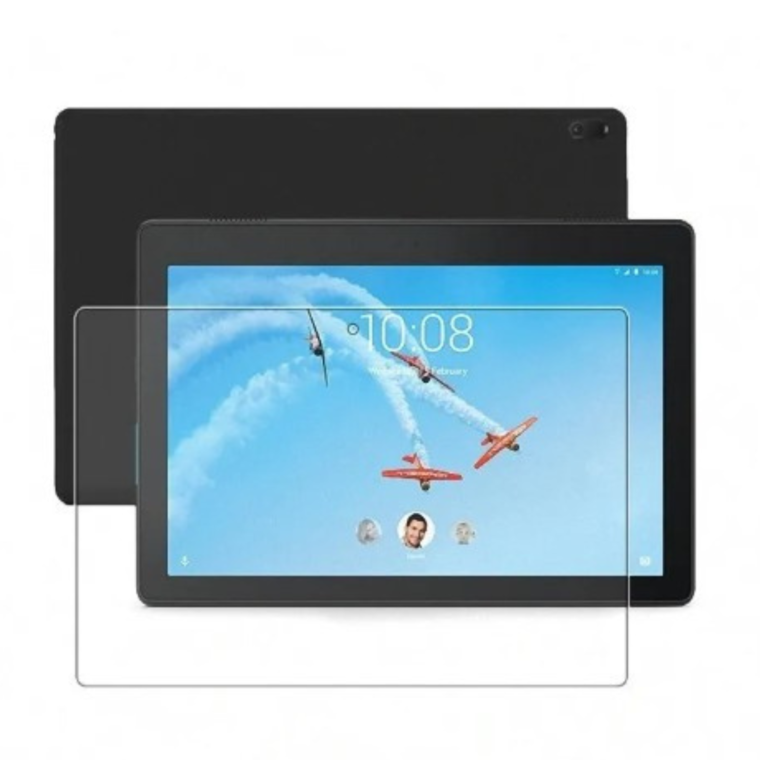 Hydrogel screen protector for Lenovo Tab E10 by 9eight5, showing a clear, thin film covering the tablet screen.