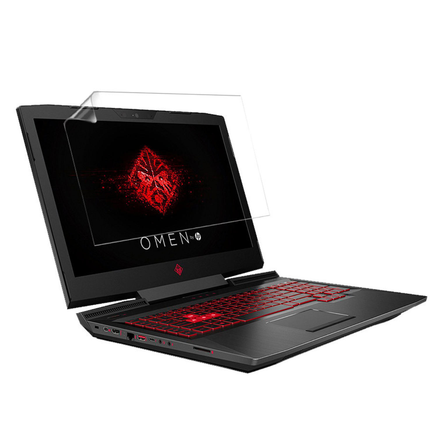 Hydrogel screen protector for HP OMEN 17 AN011NA gaming laptop, made by 9eight5, showing the clear protector over the screen