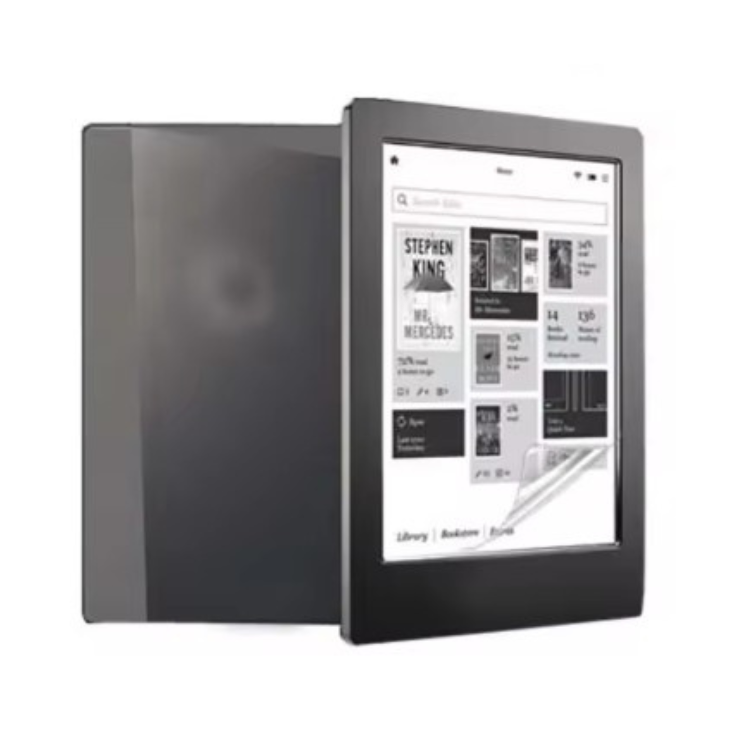 Hydrogel screen protector for Kobo Aura Edition 2 by 9eight5, showing the clear, flexible film fitting over the e-reader screen.