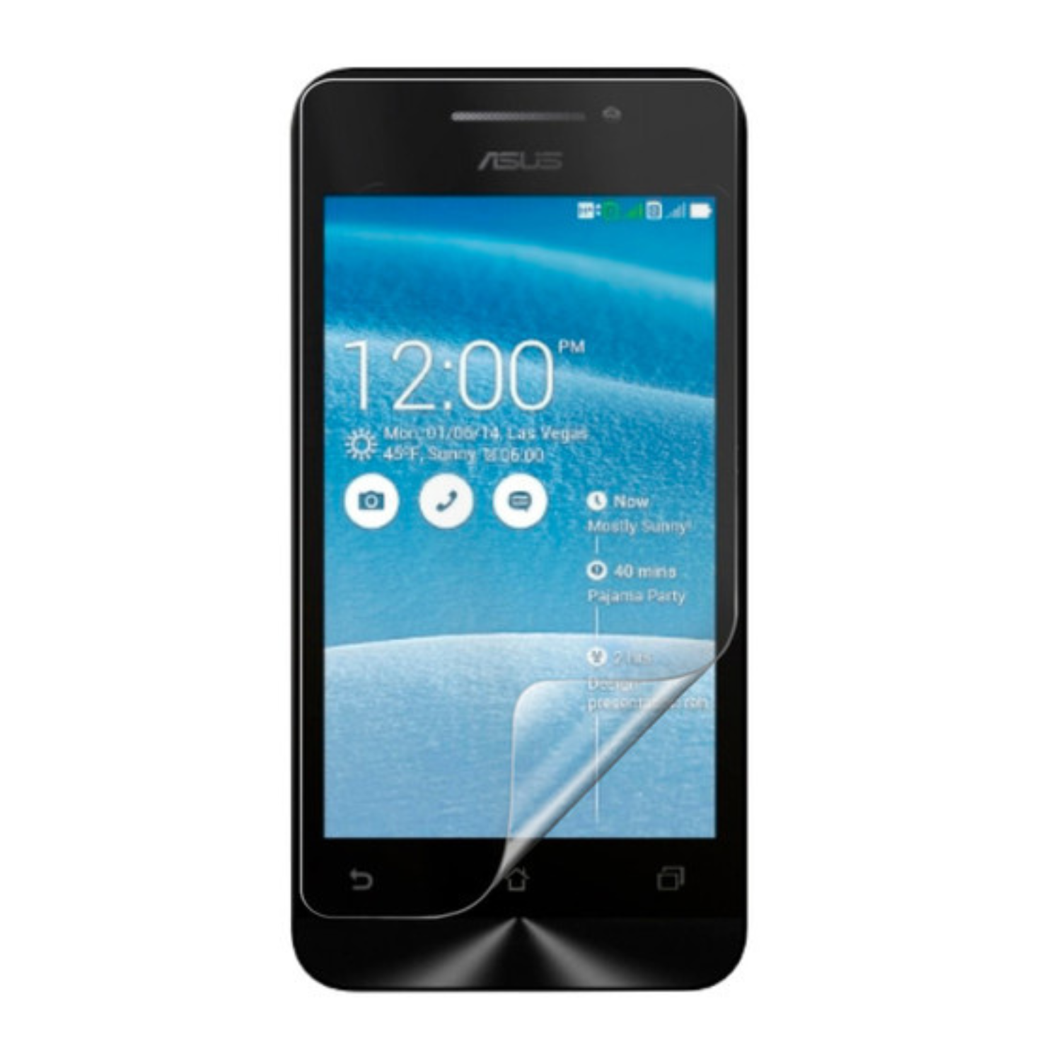 Hydrogel screen protector for Asus Zenfone 4 A450CG by 9eight5, showing clear, flexible film fitting the phone screen.