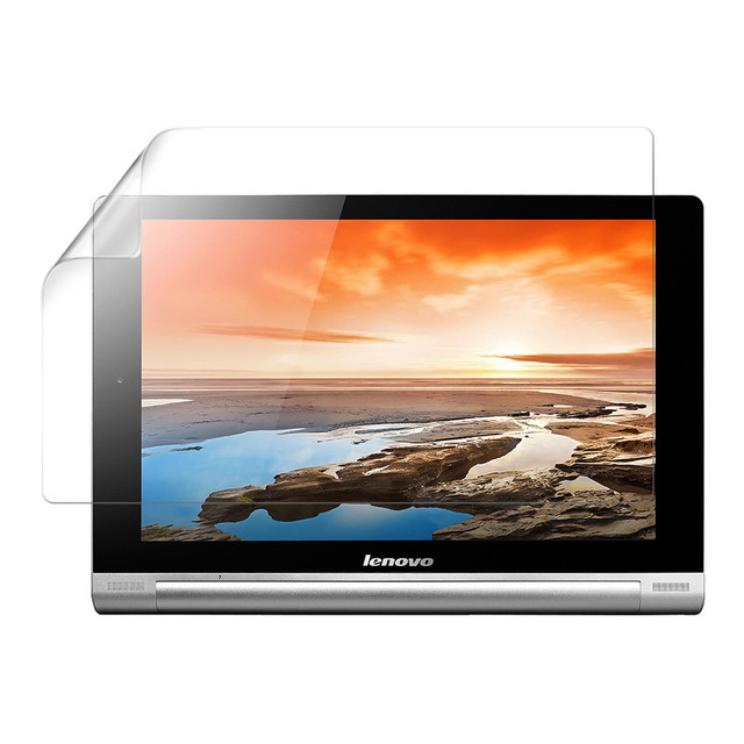 Hydrogel screen protector for Lenovo Yoga Tablet 8, shown applied to the tablet's display, by 9eight5 for scratch and smudge prevention.