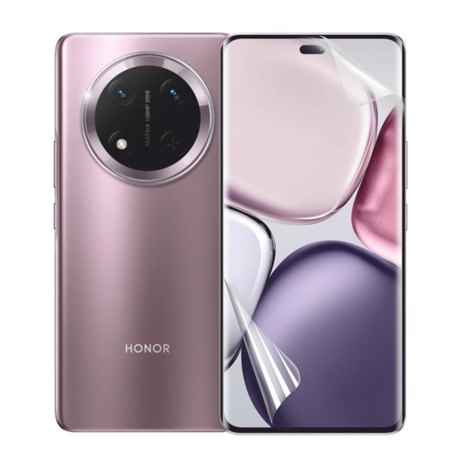 Hydrogel screen protector for Honor X9c by 9eight5, showing clear, flexible film covering the phone screen.