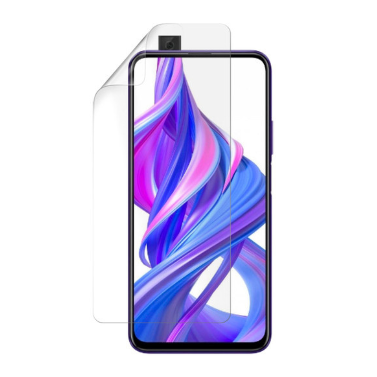 Hydrogel screen protector for Honor 9X Pro by 9eight5, showing the clear, flexible film covering the phone screen.