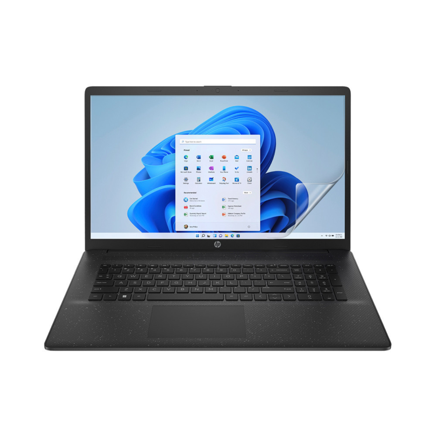 Hydrogel screen protector for HP 17 CP1000 laptop, clear protective film from 9eight5, shown on laptop screen.
