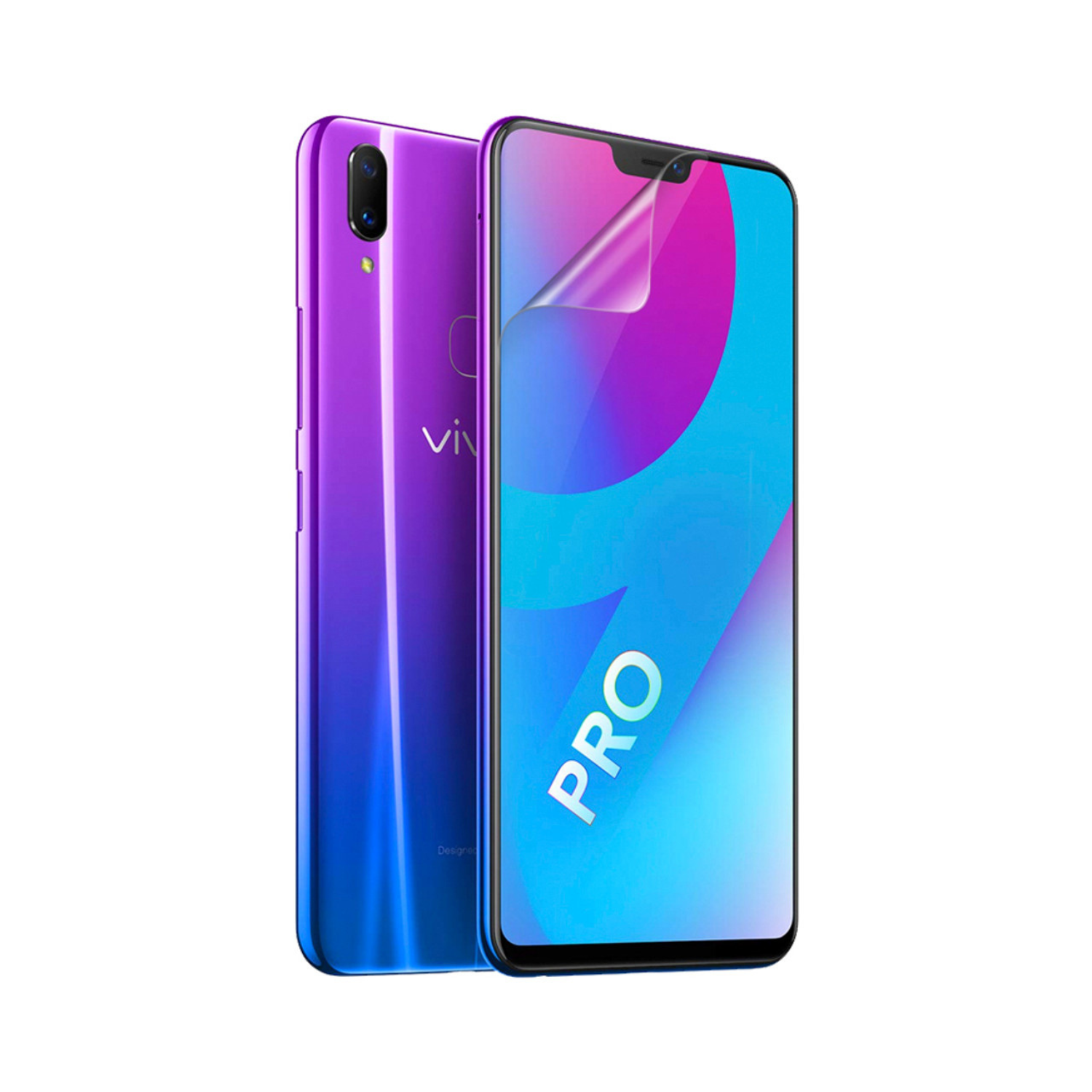 Hydrogel screen protector for Vivo V9 Pro by 9eight5, showing clear, flexible film covering a smartphone screen.