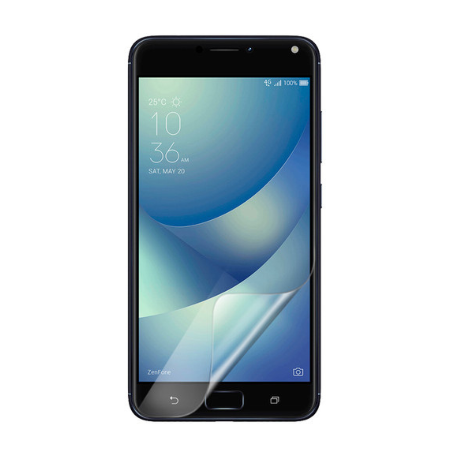9eight5 hydrogel screen protector for Asus Zenfone 4 Max ZC554KL, shown fitting over the device screen.