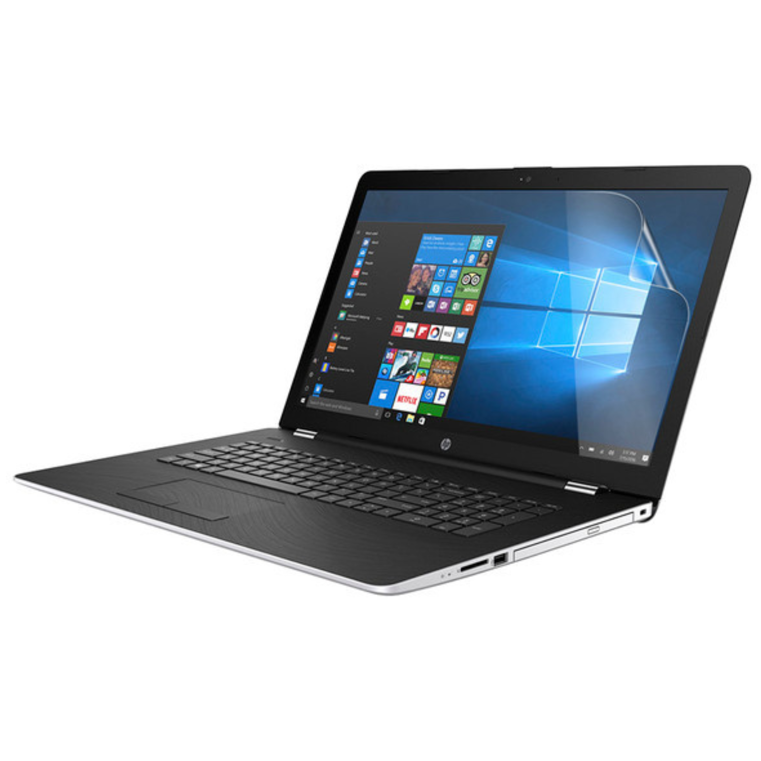Two 9eight5 hydrogel screen protectors for HP 17 AK006NA laptop, showing clear, flexible protective film on laptop screen.