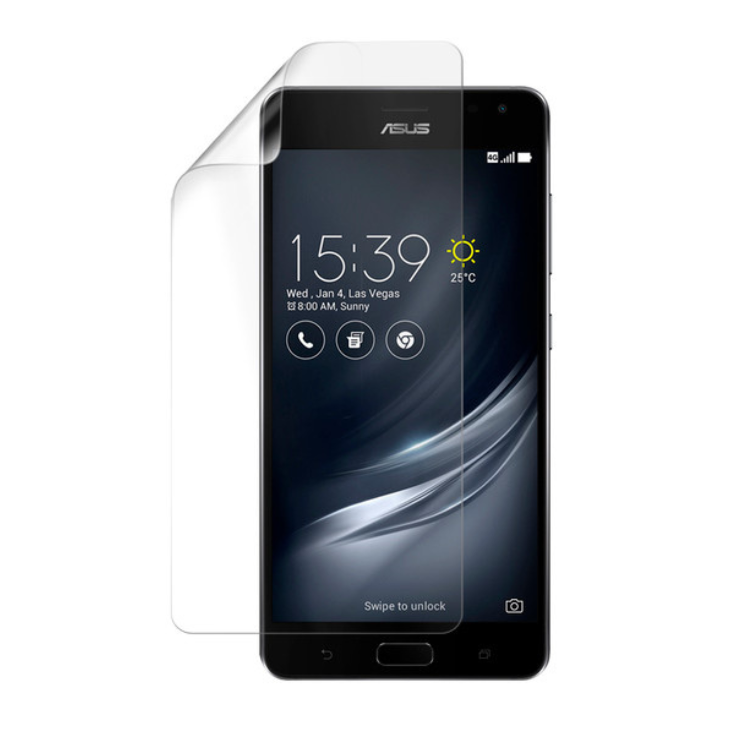 Hydrogel screen protector for Asus Zenfone AR ZS571KL, showing clear, flexible protection fitting the device's screen.