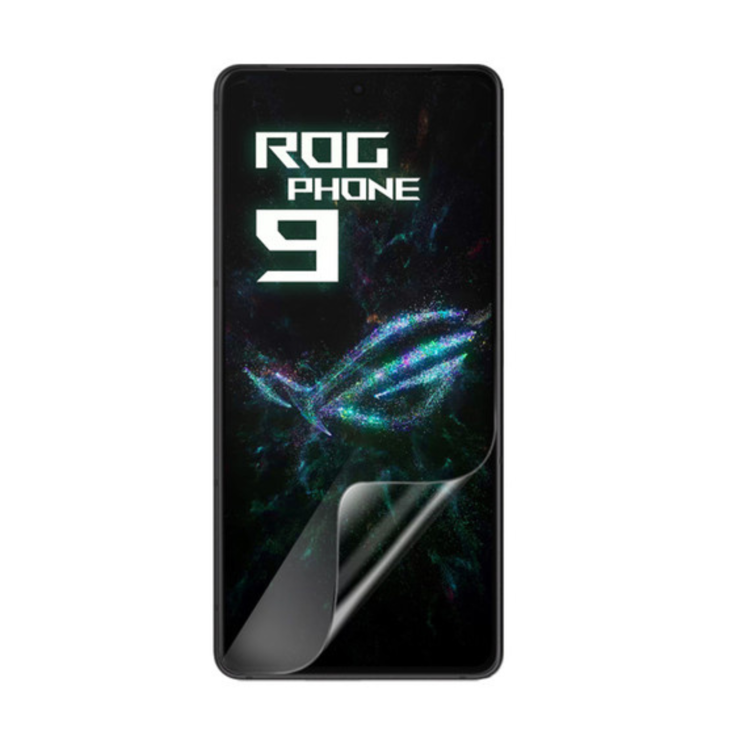 Two clear hydrogel screen protectors for Asus ROG Phone 9 by 9eight5, shown in packaging with protective film.