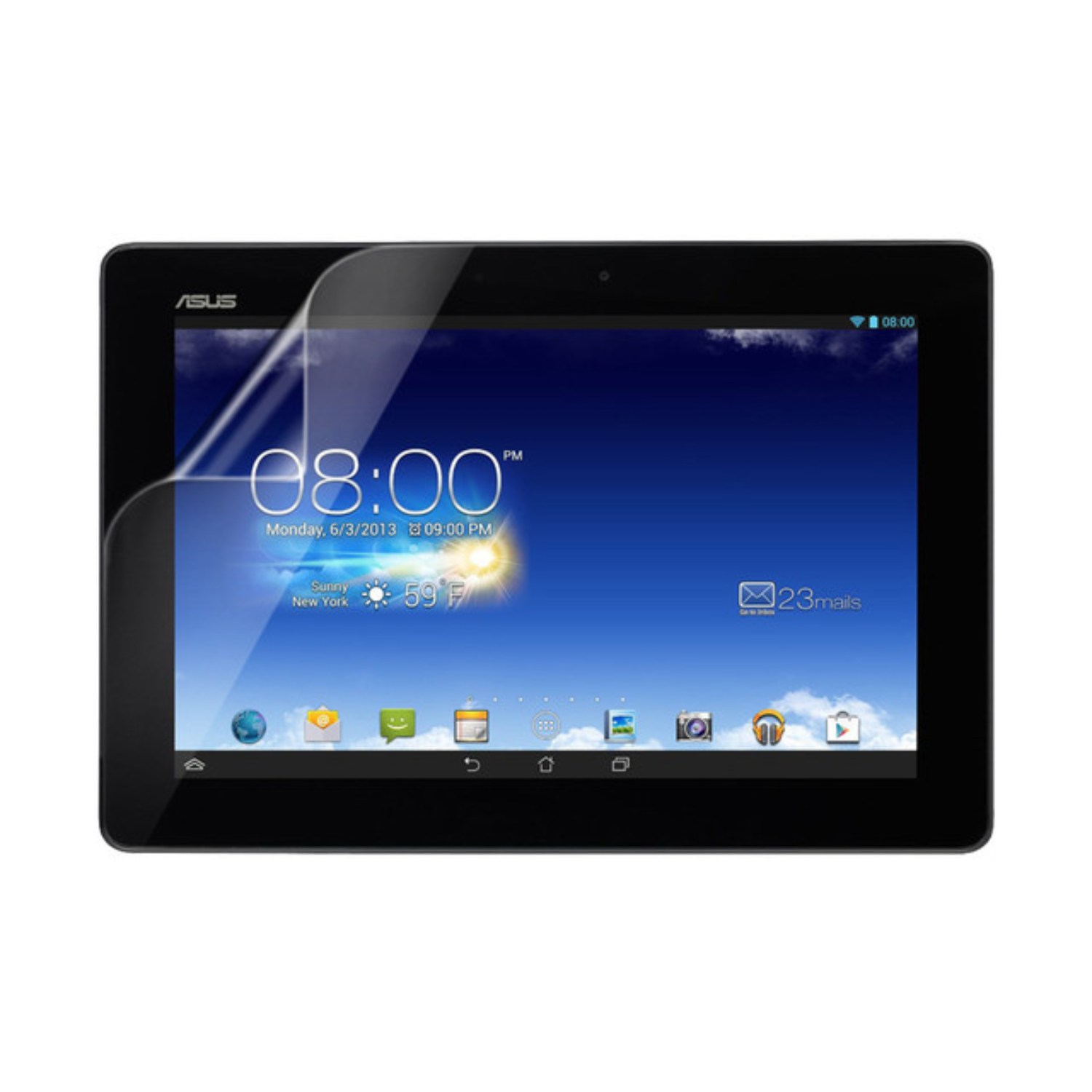 9eight5 hydrogel screen protector for Asus Memo Pad FHD10, clear protective film covering the tablet screen.