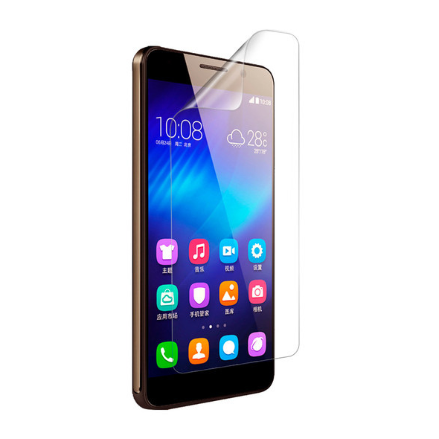 Hydrogel screen protector for Honor 6 Plus by 9eight5, showing the clear, flexible film fitting over the phone screen.