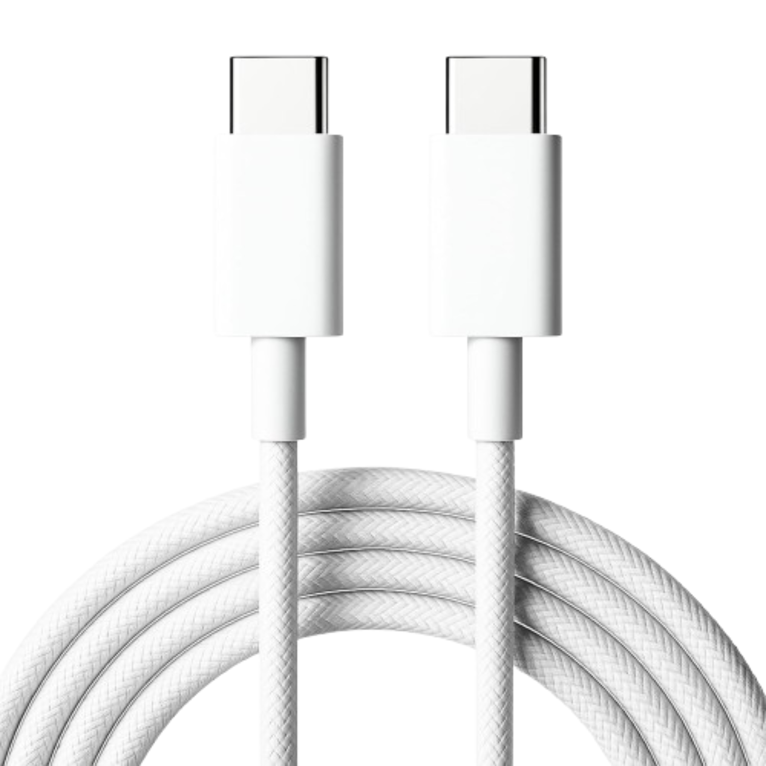 White 1m USB-C to USB-C charger cable for OnePlus phones by 9eight5, shown coiled with USB-C connectors visible.