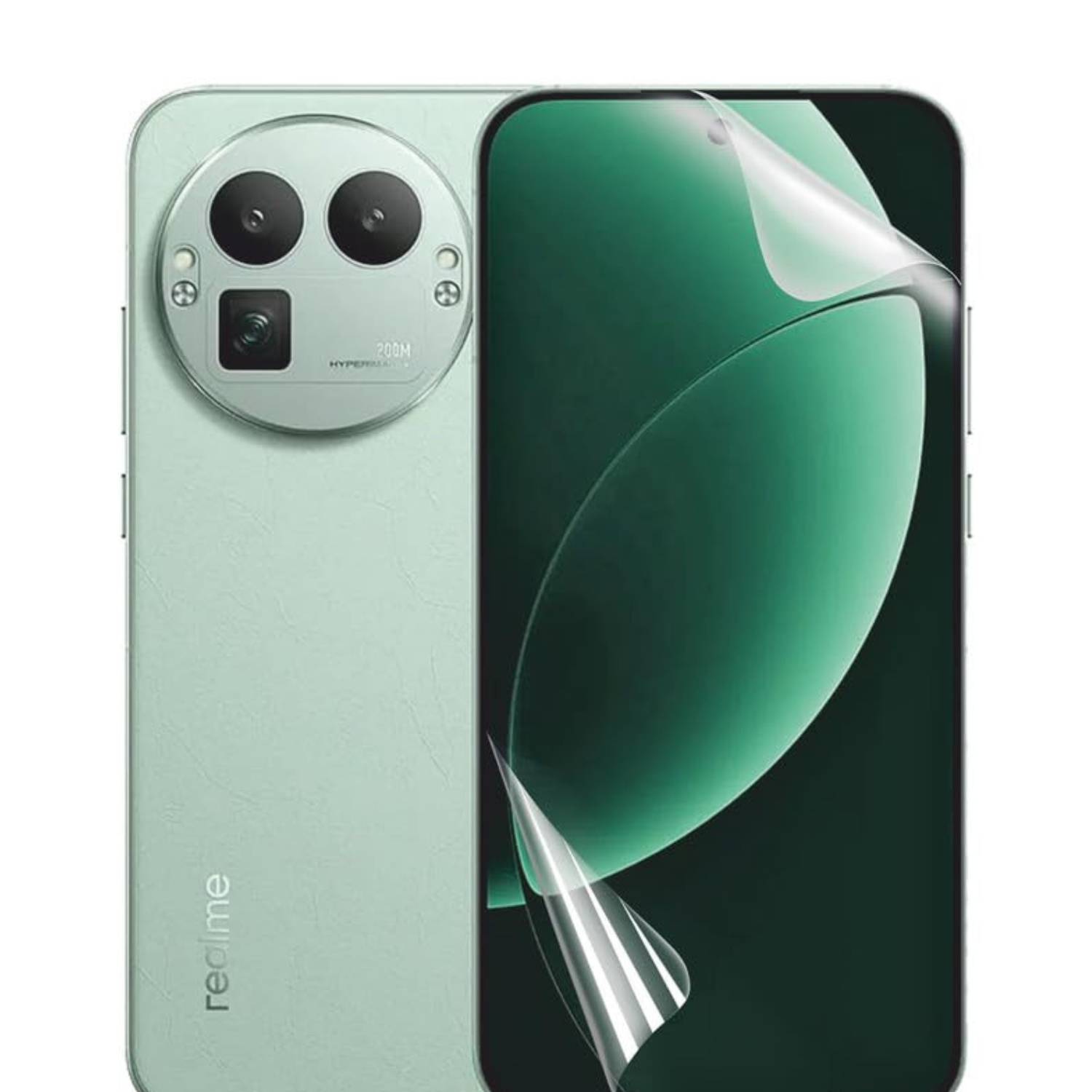 Hydrogel screen protector for realme GT 8 Pro by 9eight5, showing a clear, flexible film protecting the phone screen.
