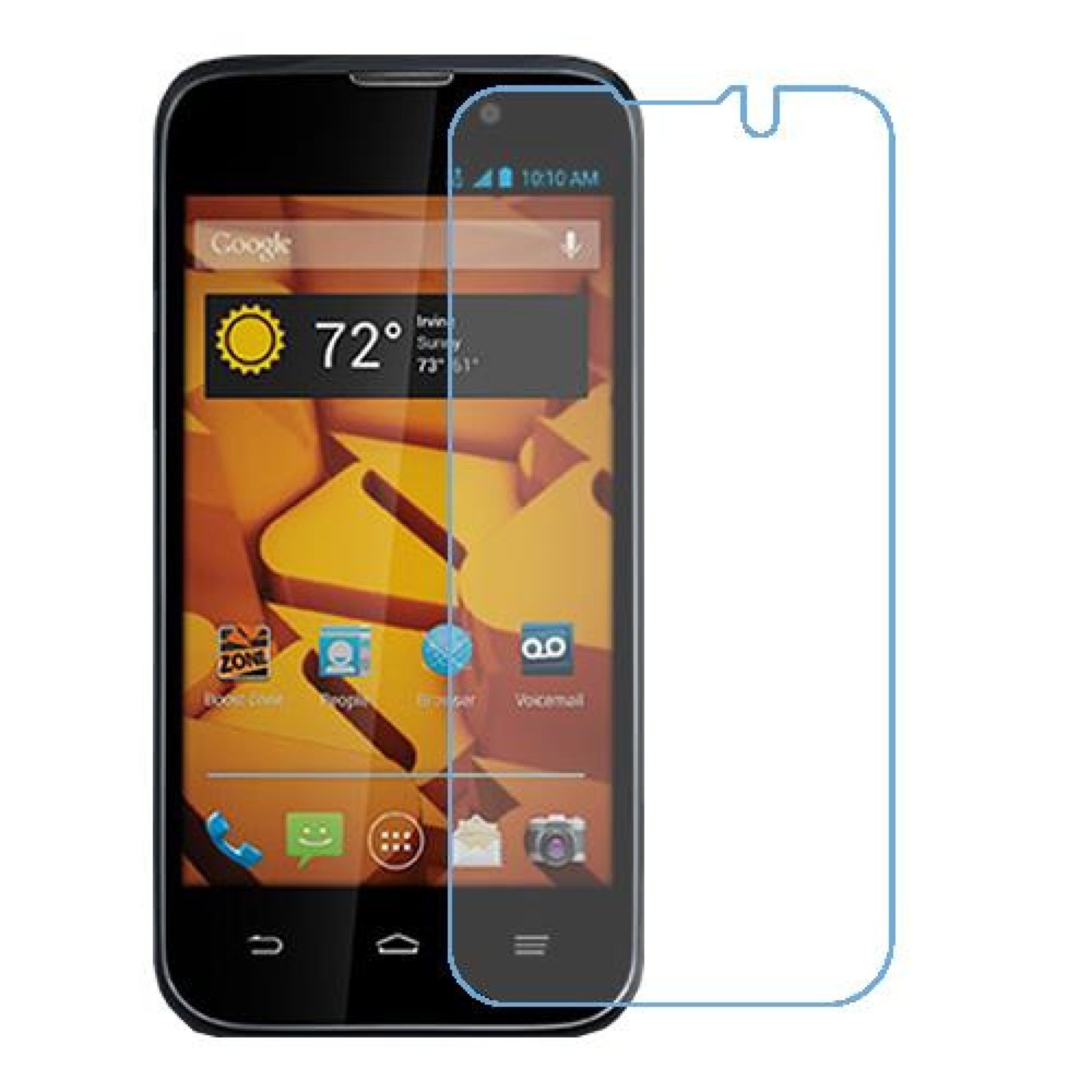 9eight5 hydrogel screen protector for ZTE Warp 4G, showing a clear, flexible cover fitting the phone screen perfectly.