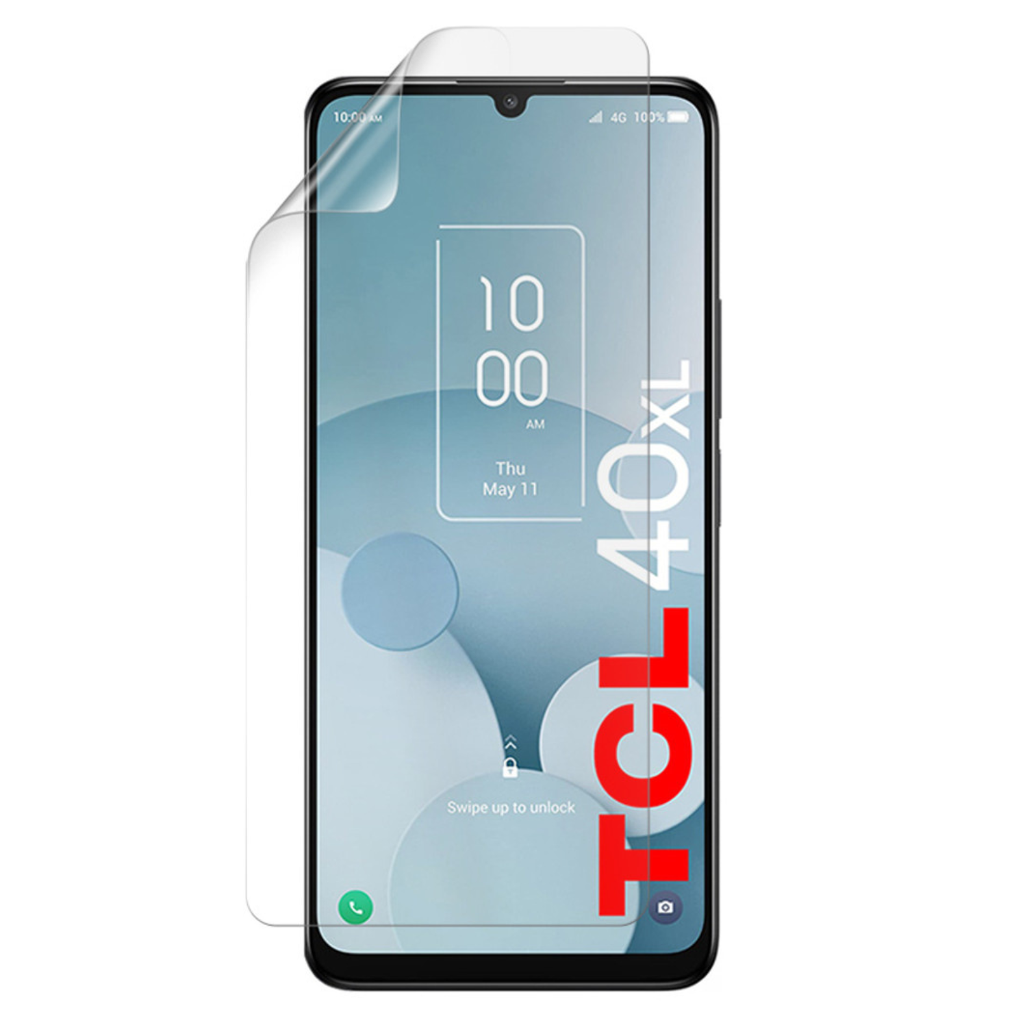 Clear Hydrogel Screen Protector for TCL 40 XL by 9eight5, shown applied on smartphone screen with precise fit and smooth surface.