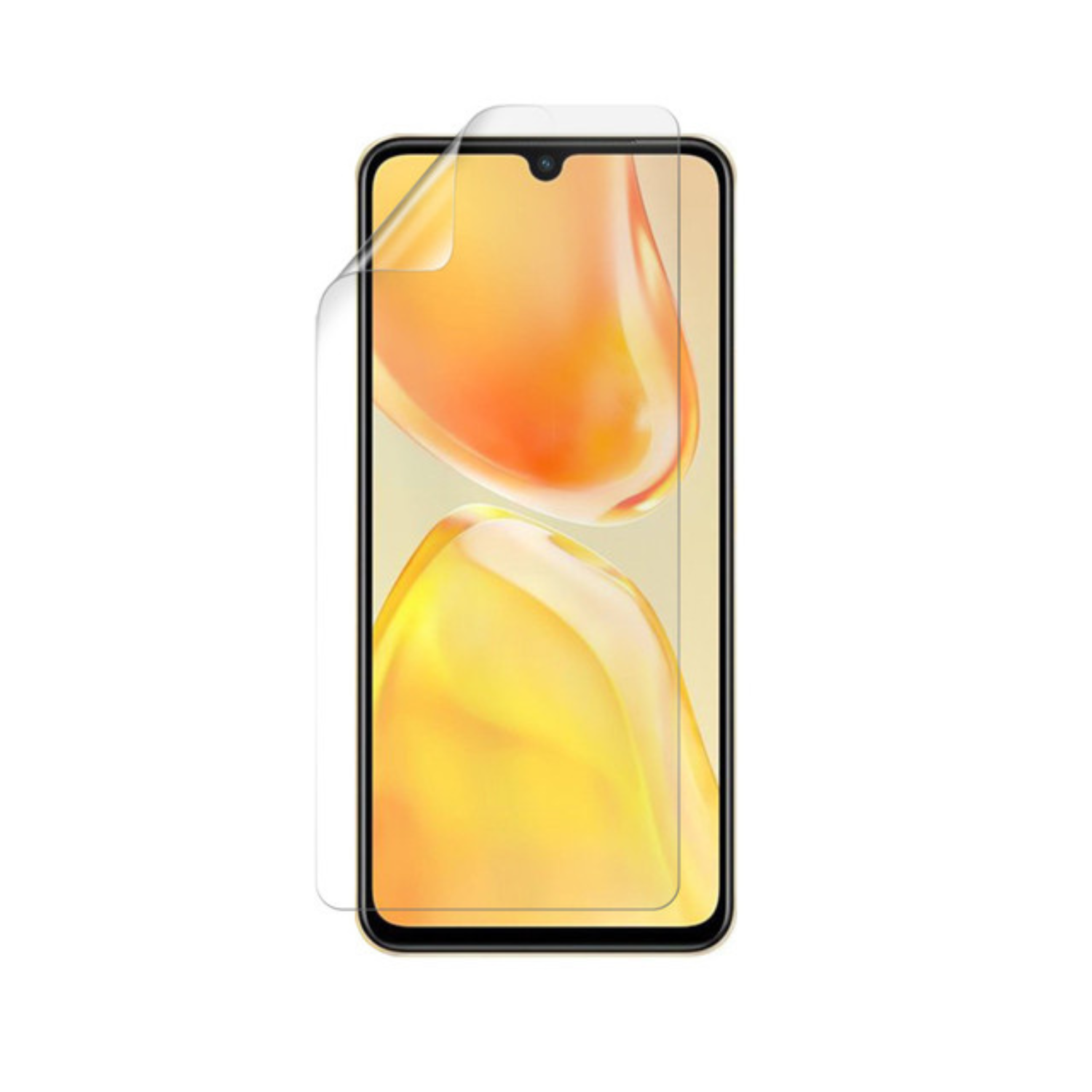 Hydrogel screen protector for Vivo V25 by 9eight5, showing a clear, flexible film covering the phone screen.