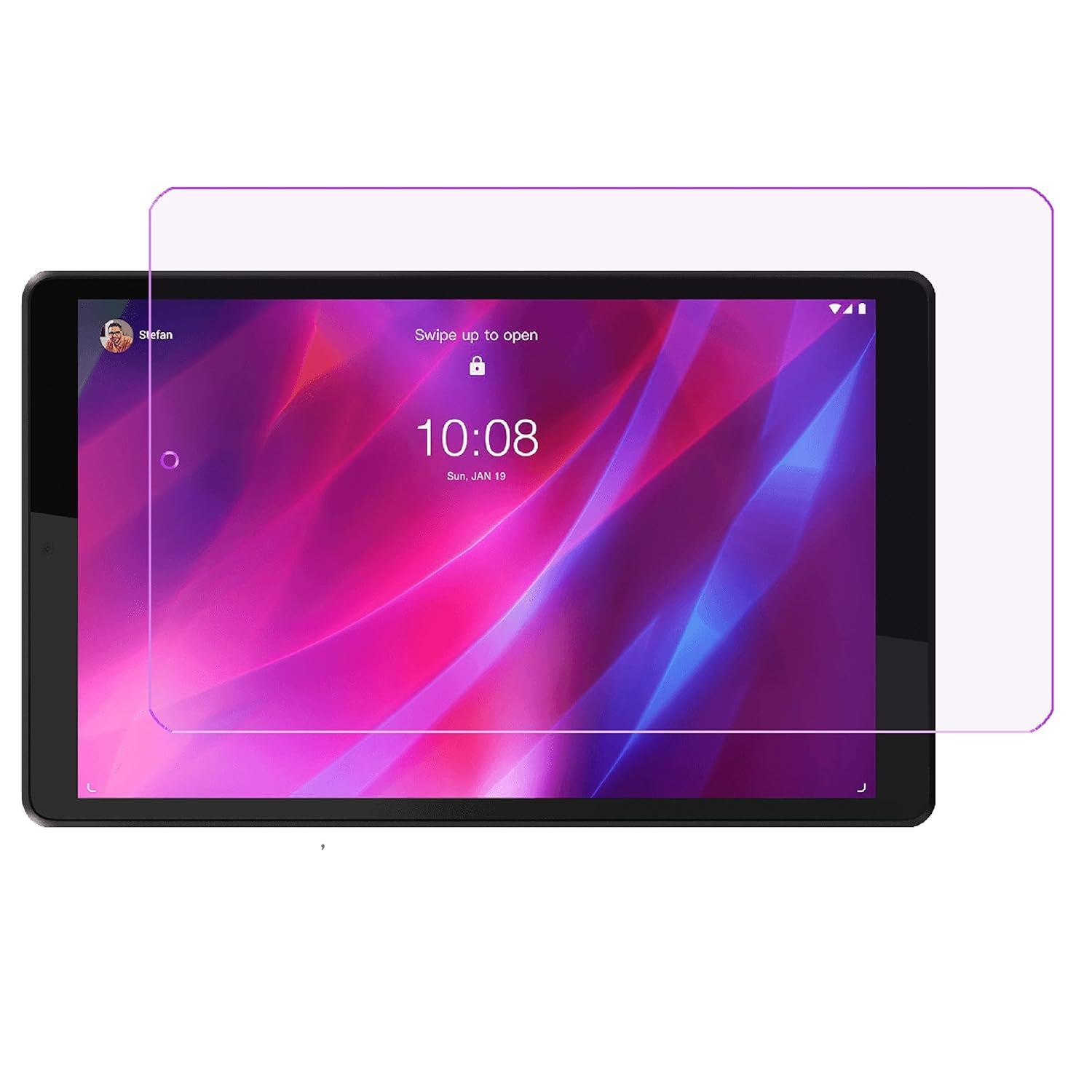 Hydrogel screen protector for Lenovo M8 HD tablet by 9eight5, shown fitted on the device with precise edges and clear surface.