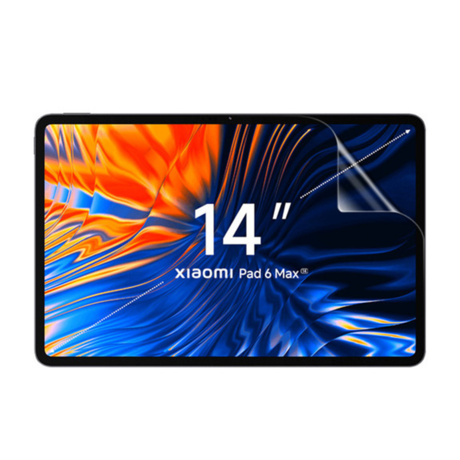Hydrogel screen protector for Xiaomi Pad 6 Max 14-inch by 9eight5, showing a close-up of the transparent film on the tablet screen.