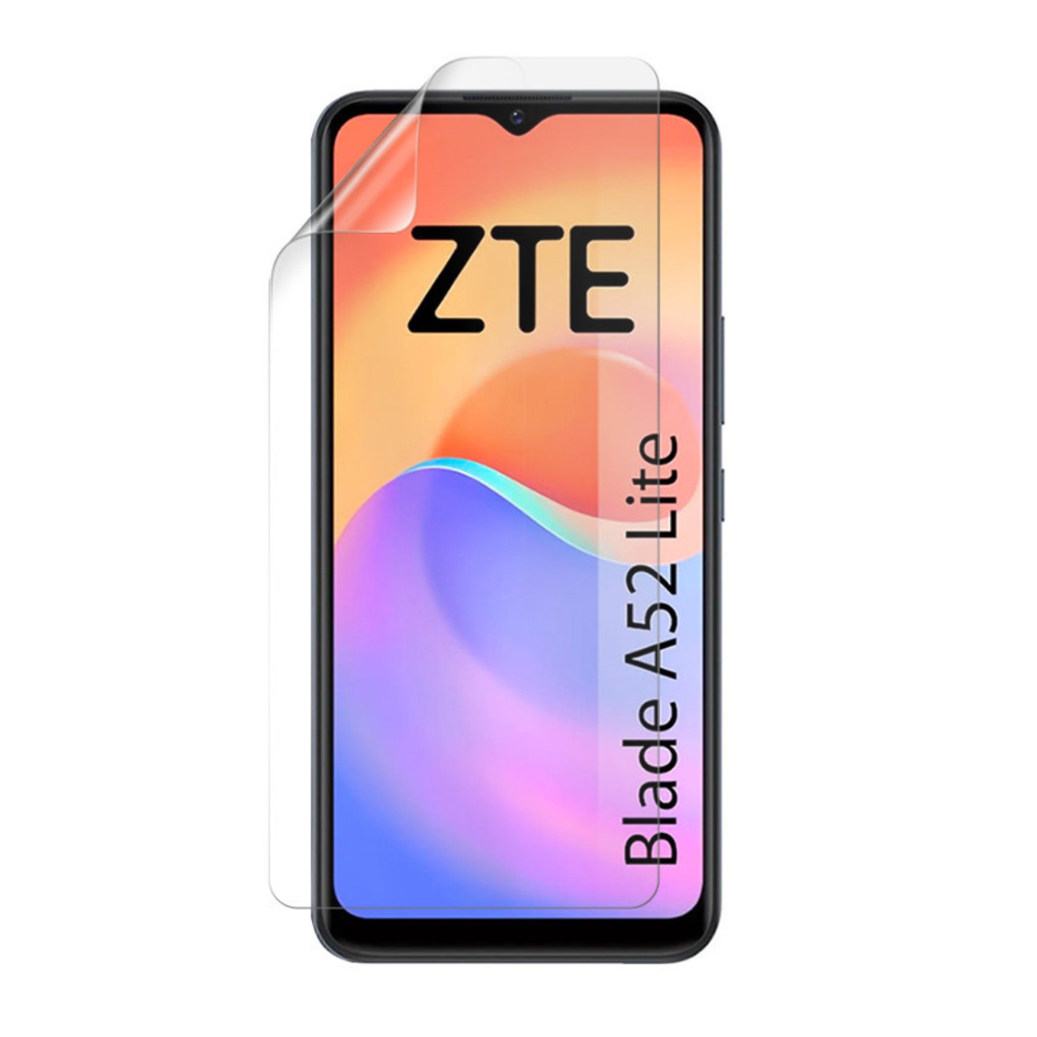 Hydrogel screen protector for ZTE Blade A52 Lite by 9eight5, showing a clear, flexible film fitting over the phone screen.
